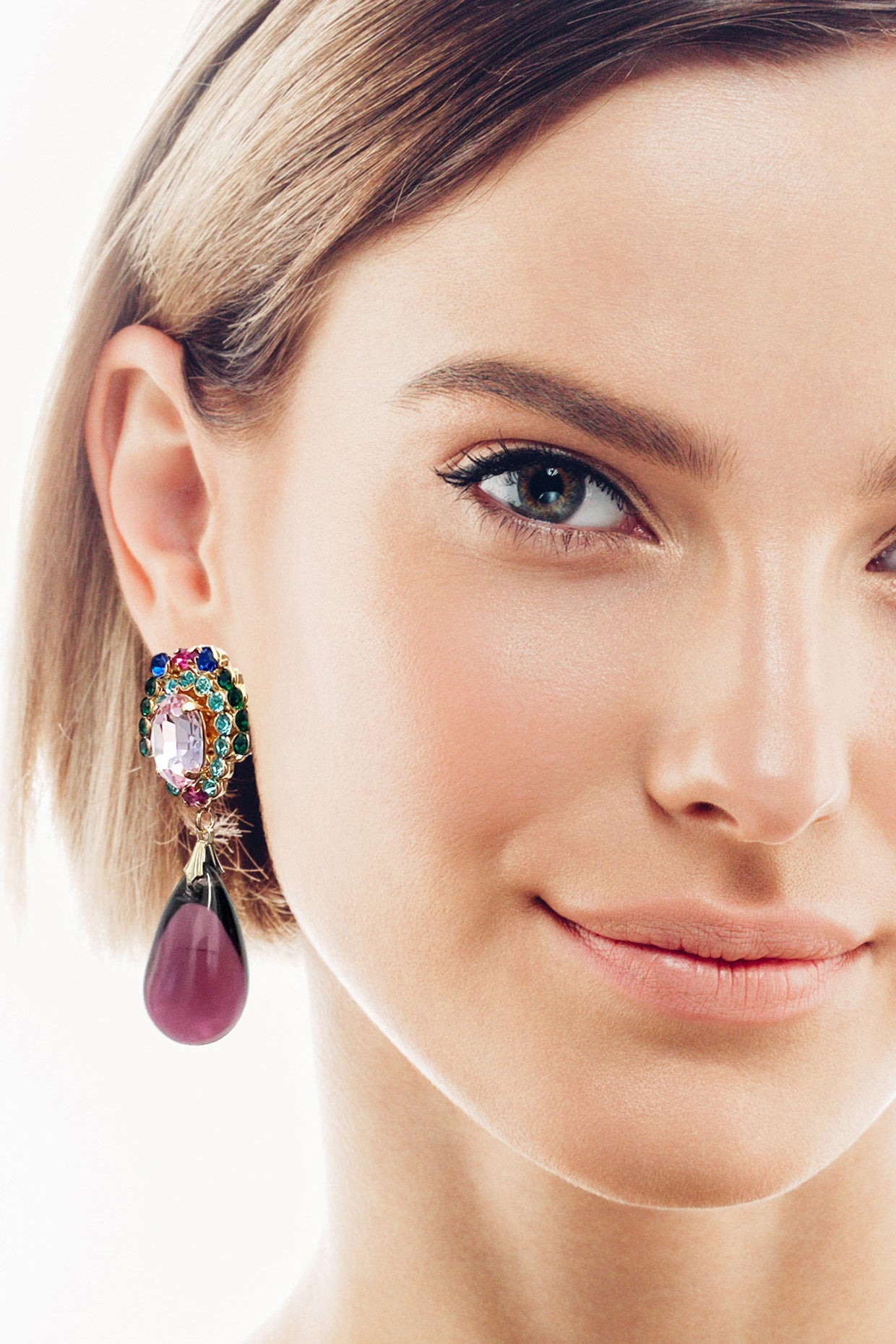 Omega Clasp Gem Cluster With Drop Pendant Earrings