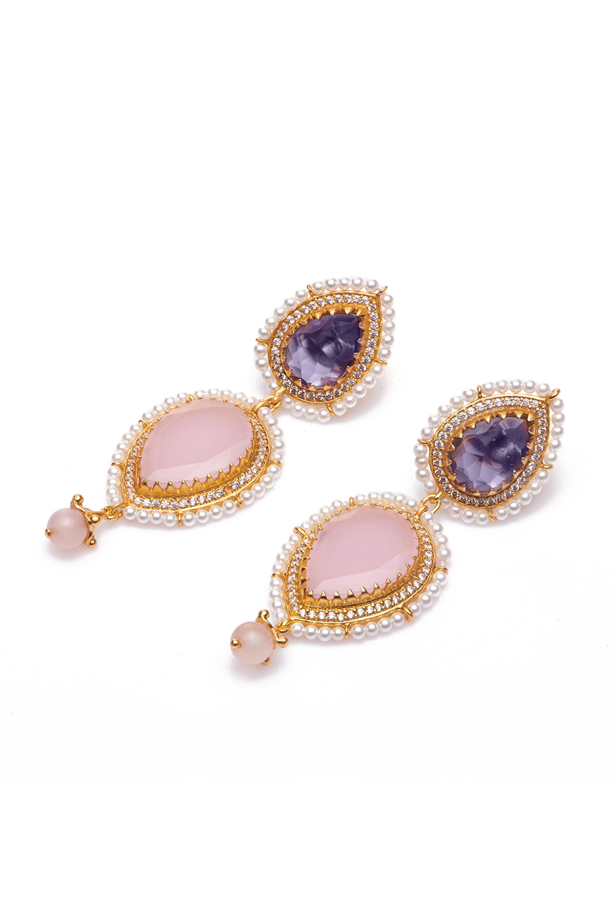 22kt Gold Plated Wild Lavender Earrings Pearl