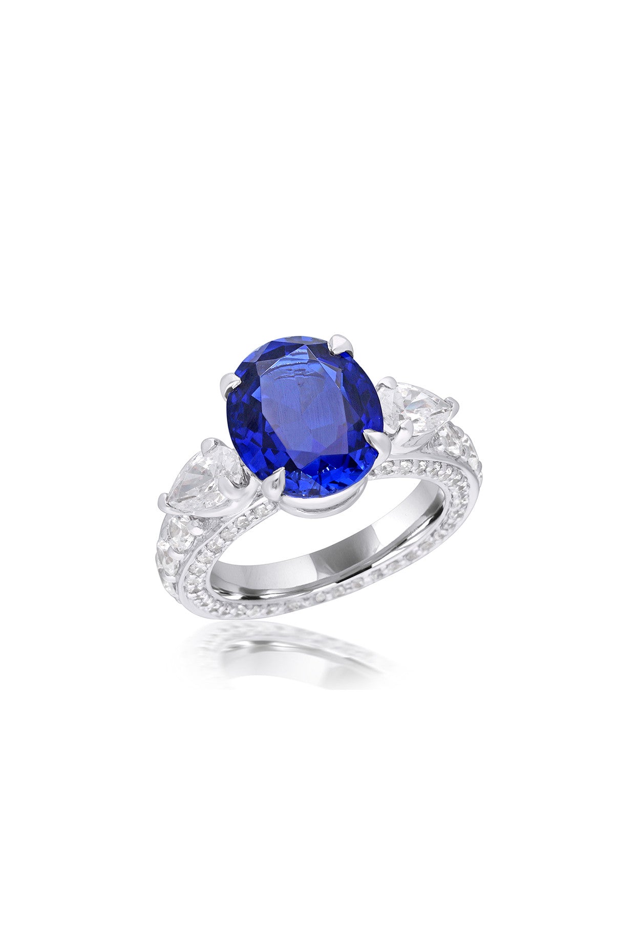 Oval Cut Syntehtic Sapphire and Mix Shaped White Swarovski Zirconia Ring