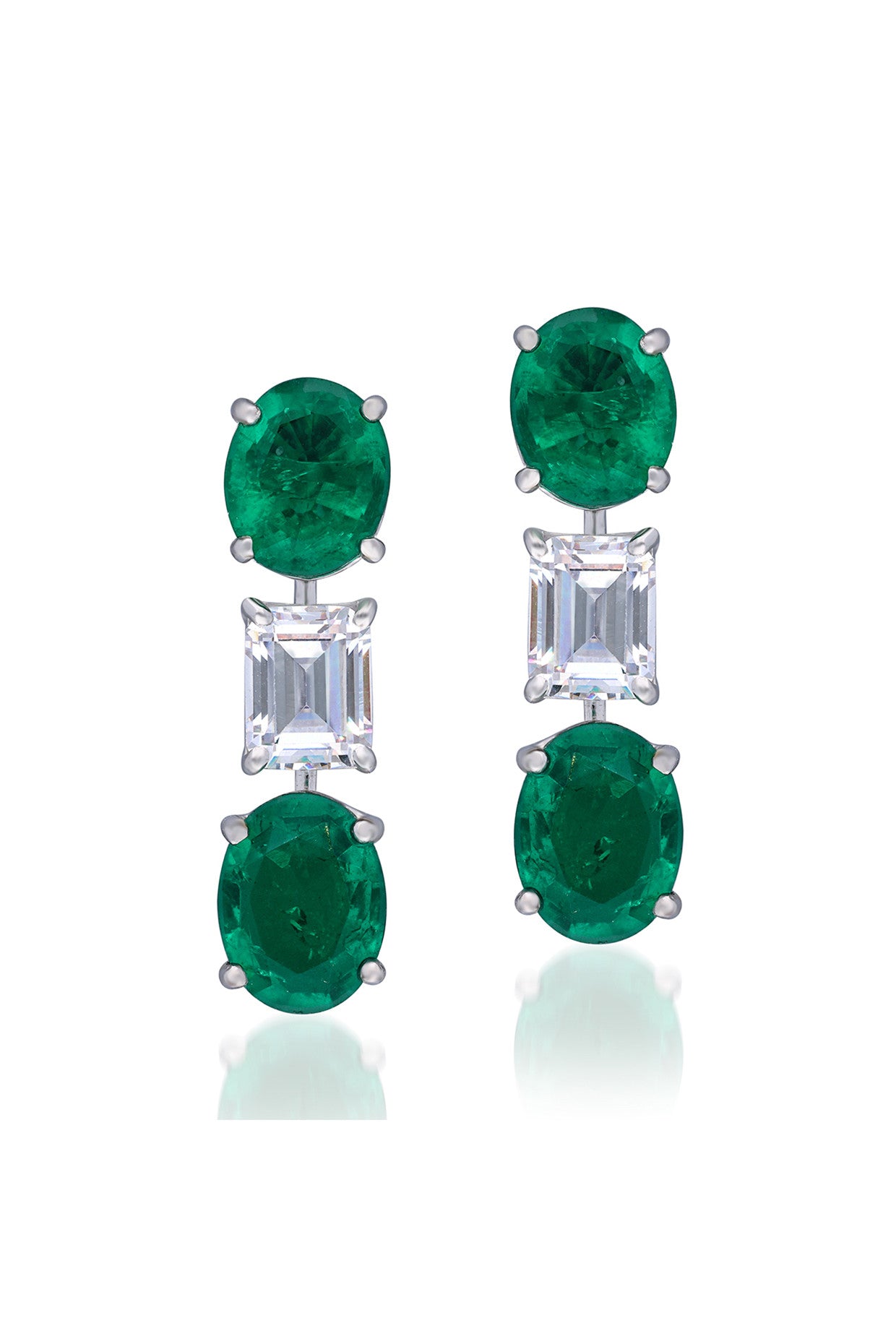 Oval Cut Synthetic Emerald Green and White Swarovski Zirconia Earrings
