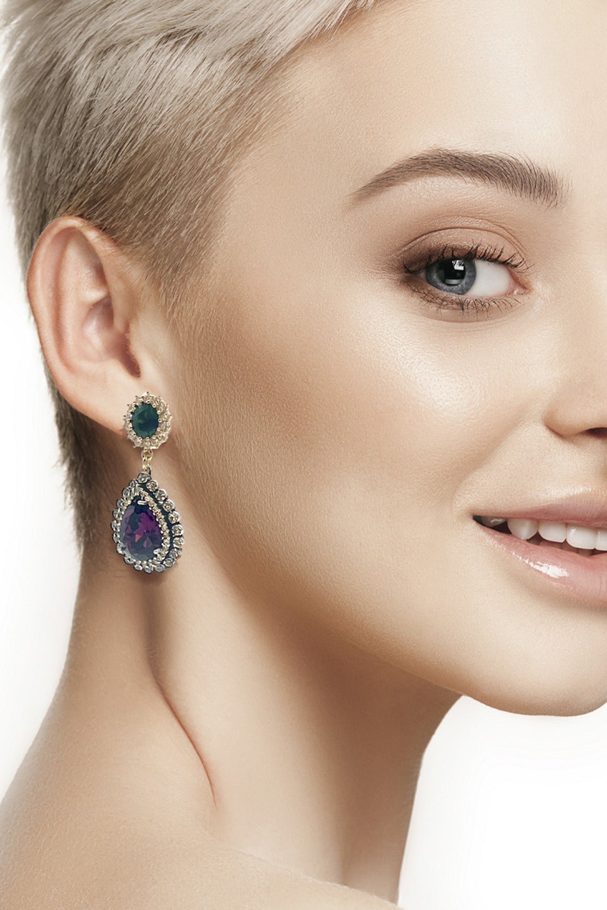 Oval Omega Clasp With Drop Pendant Earrings