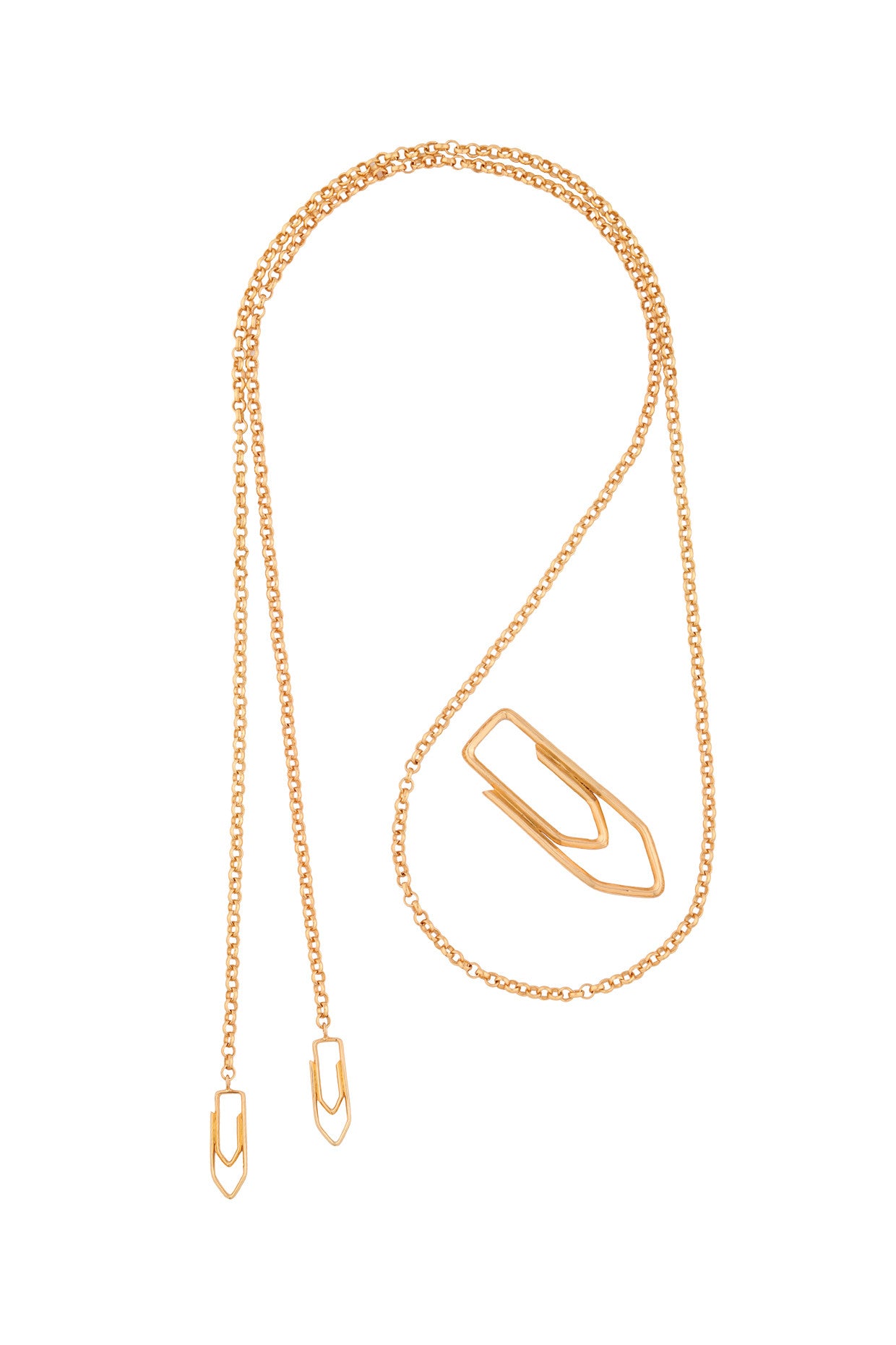 Paper Clip Lasso Necklace with Detachable Pendant 22Kt Gold-Plated