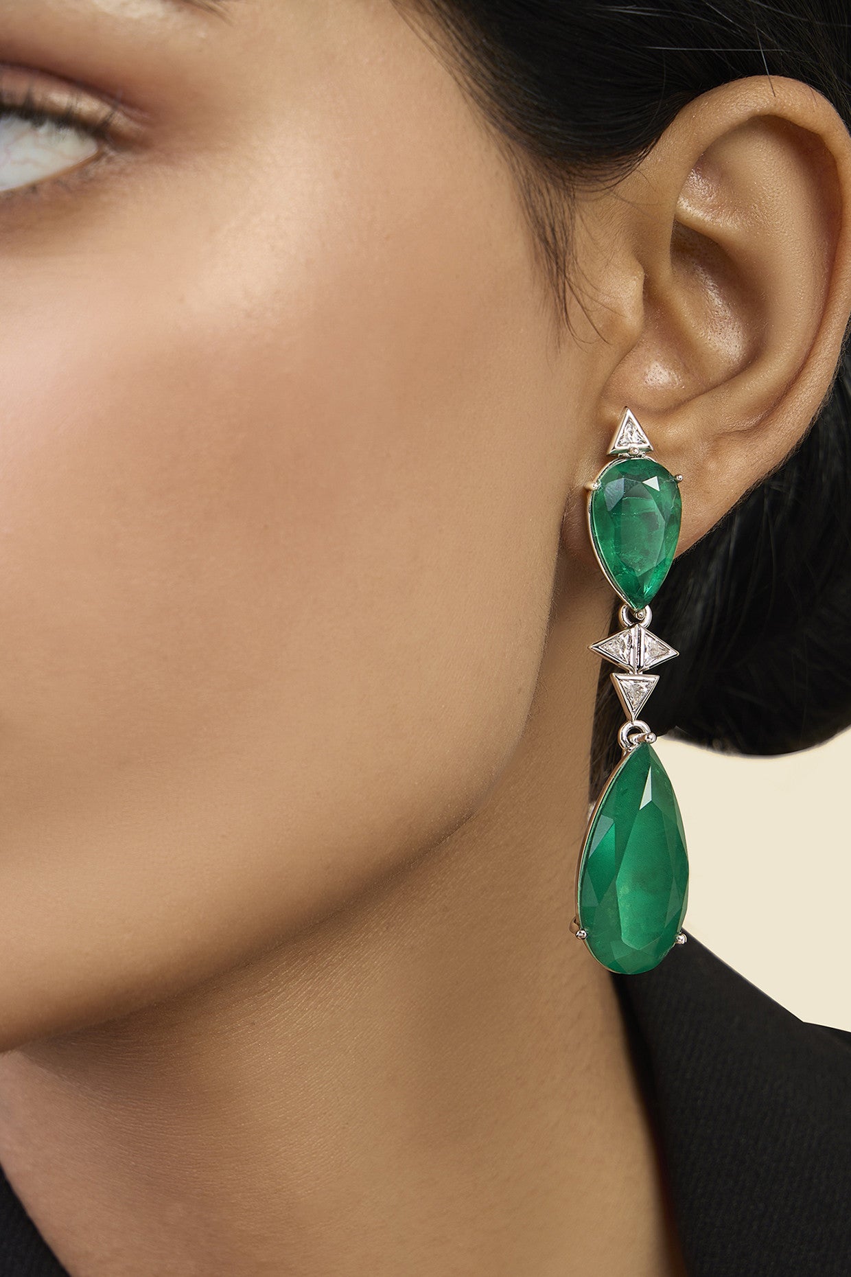 Pear Cut Emerald Drop Earrings