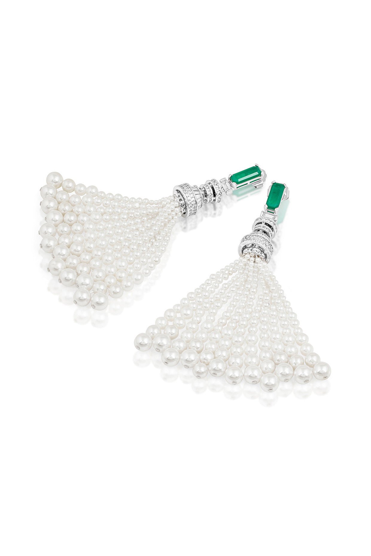 Pearls & Emeralds Tassel Earrings
