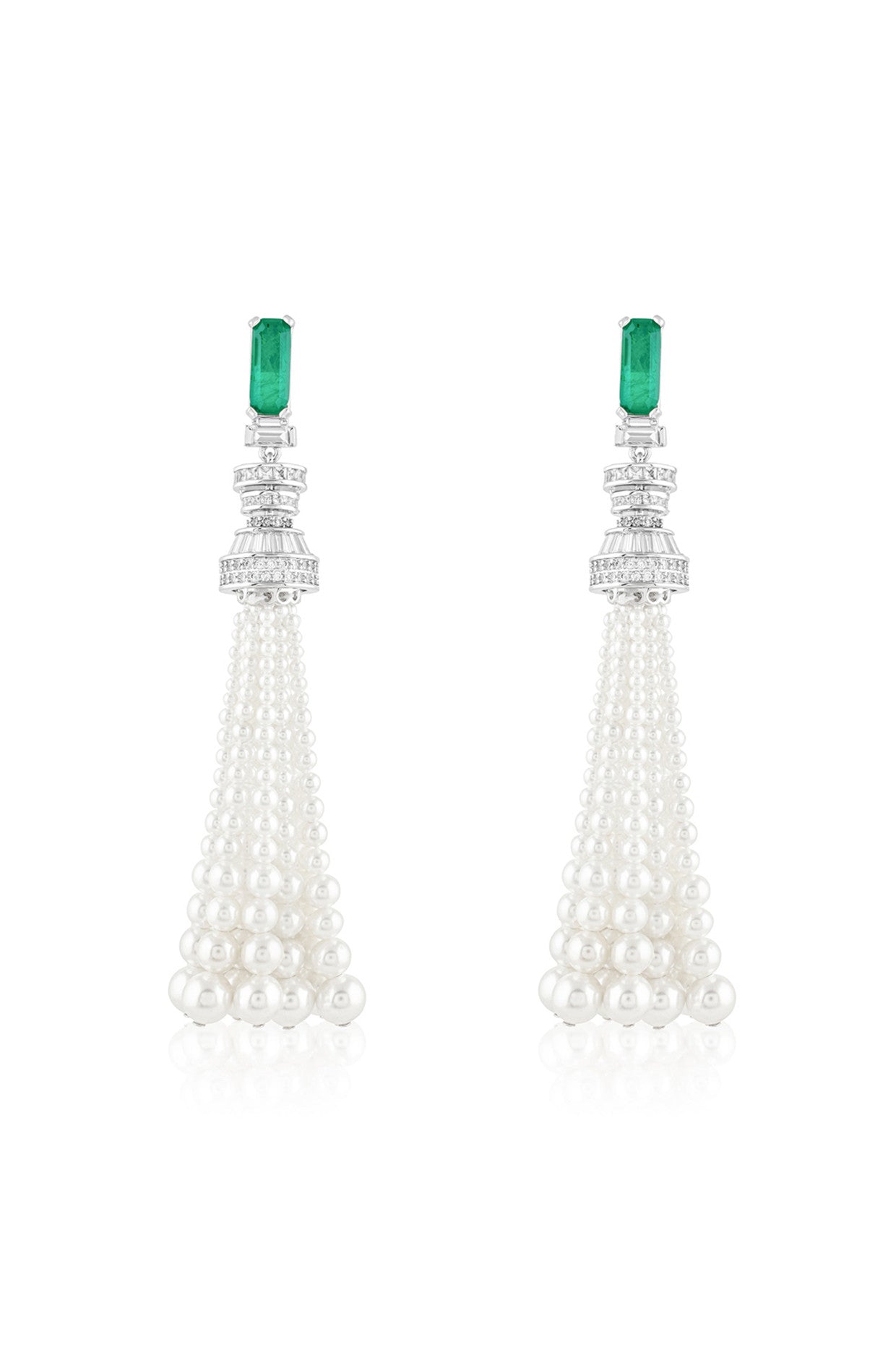Pearls & Emeralds Tassel Earrings