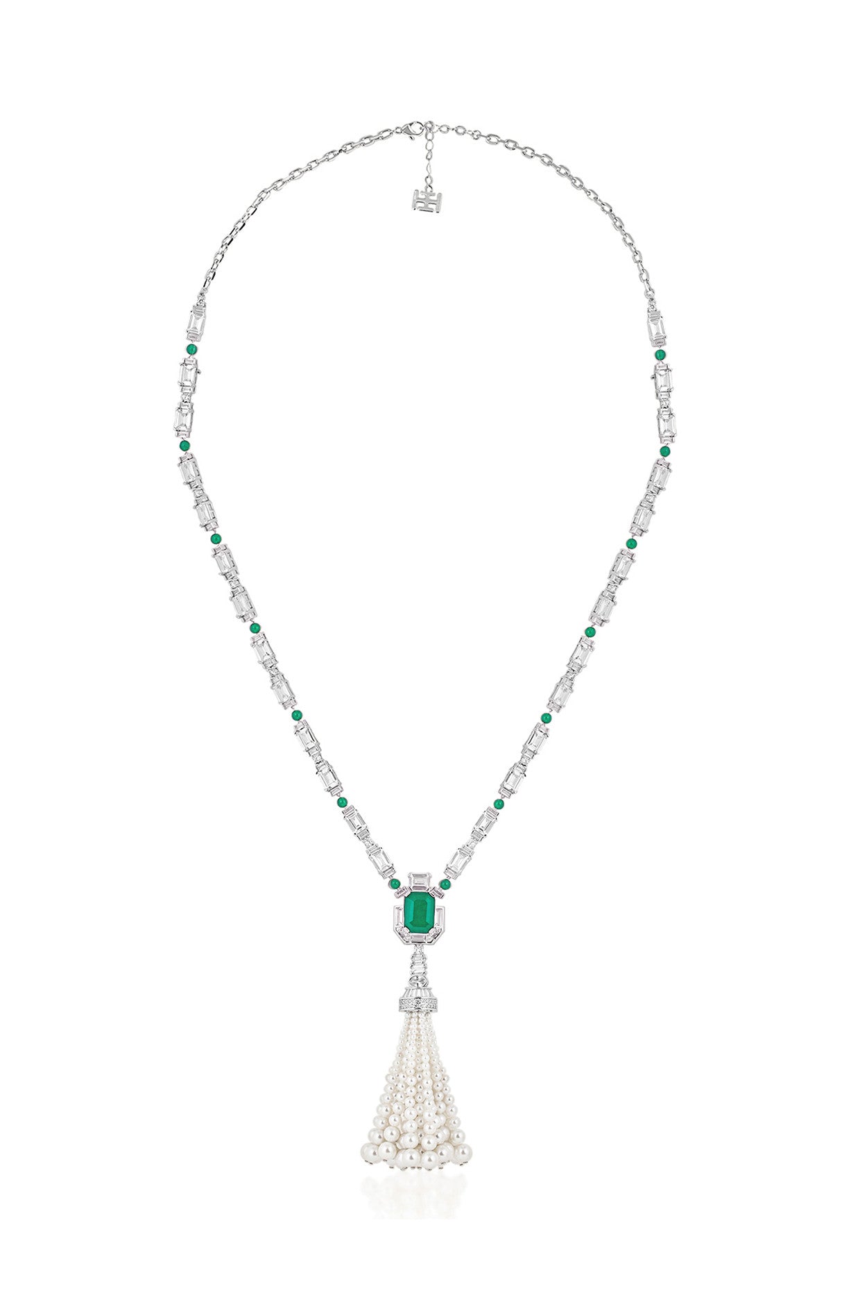 Pearls & Emeralds Tassel Necklace