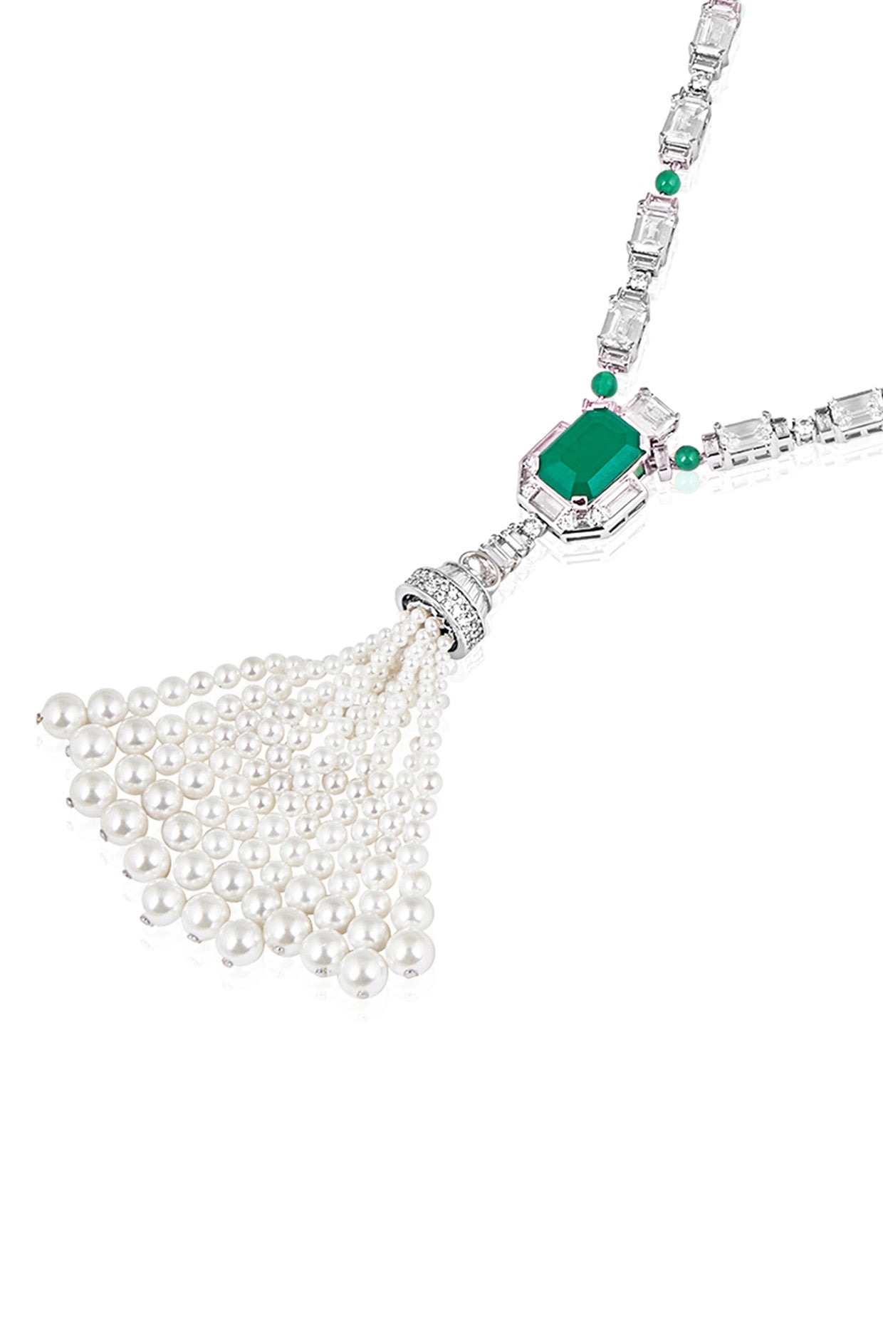Pearls & Emeralds Tassel Necklace