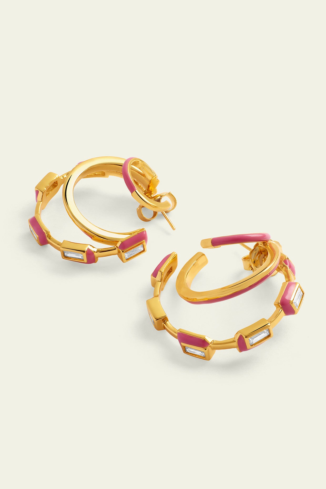 Pink Enamel Triple Hoops
