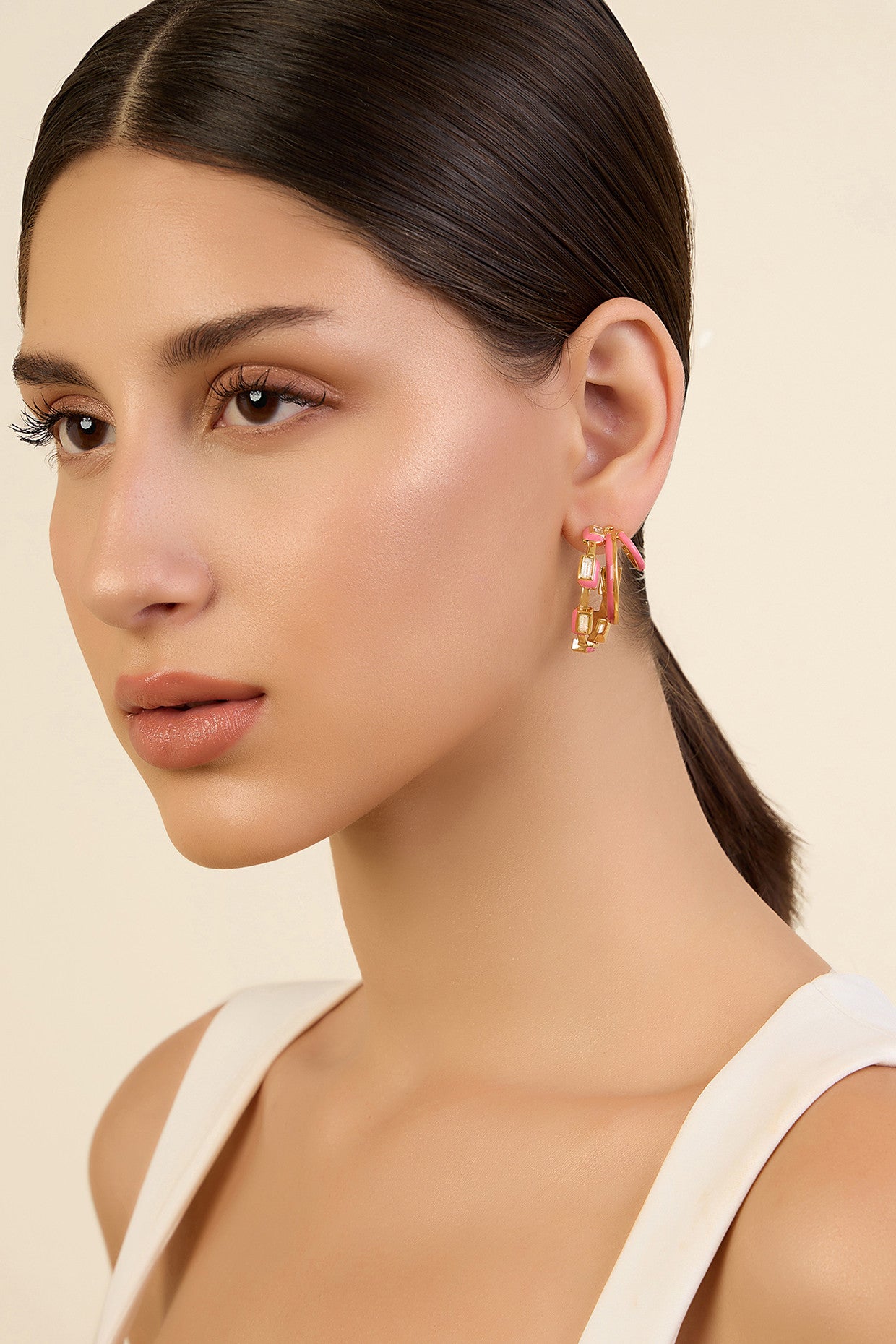 Pink Enamel Triple Hoops