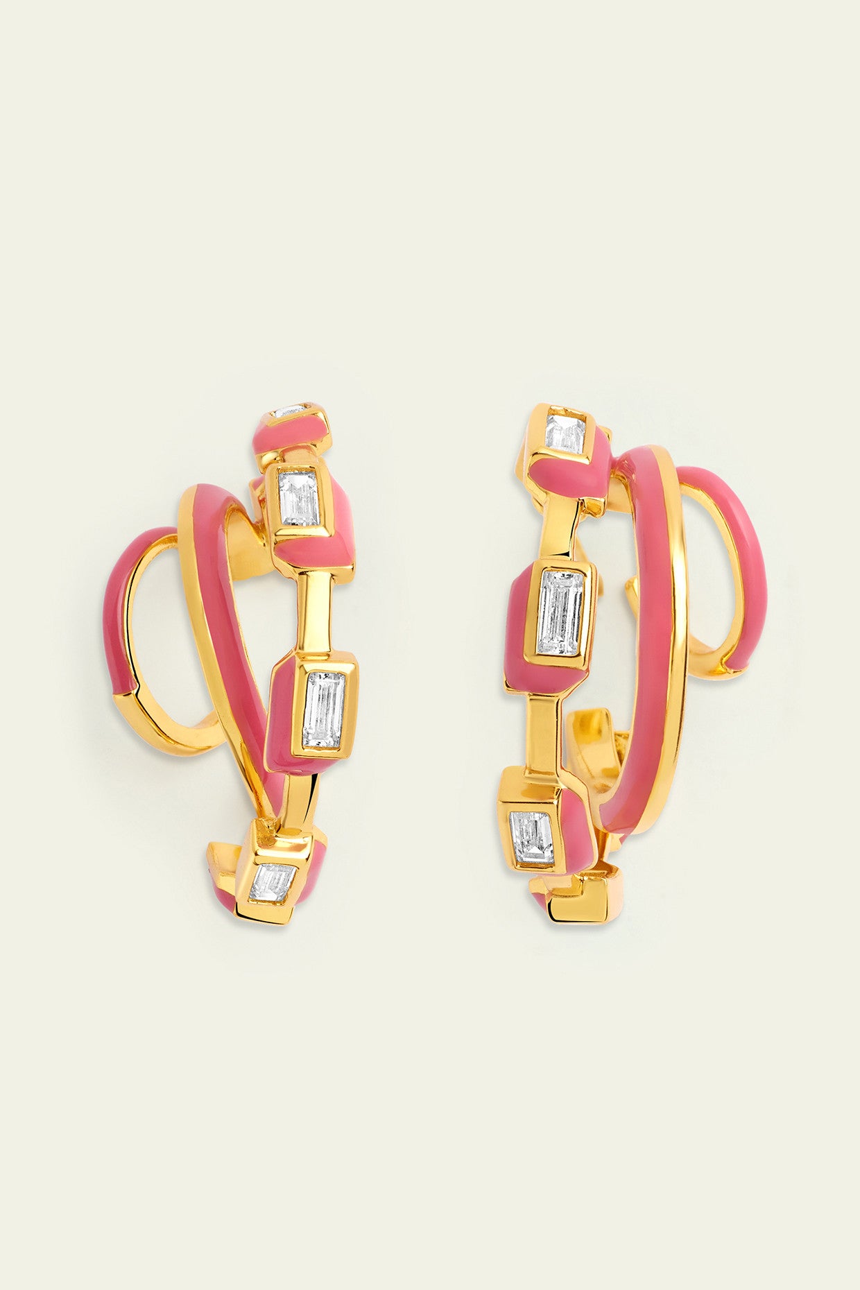 Pink Enamel Triple Hoops