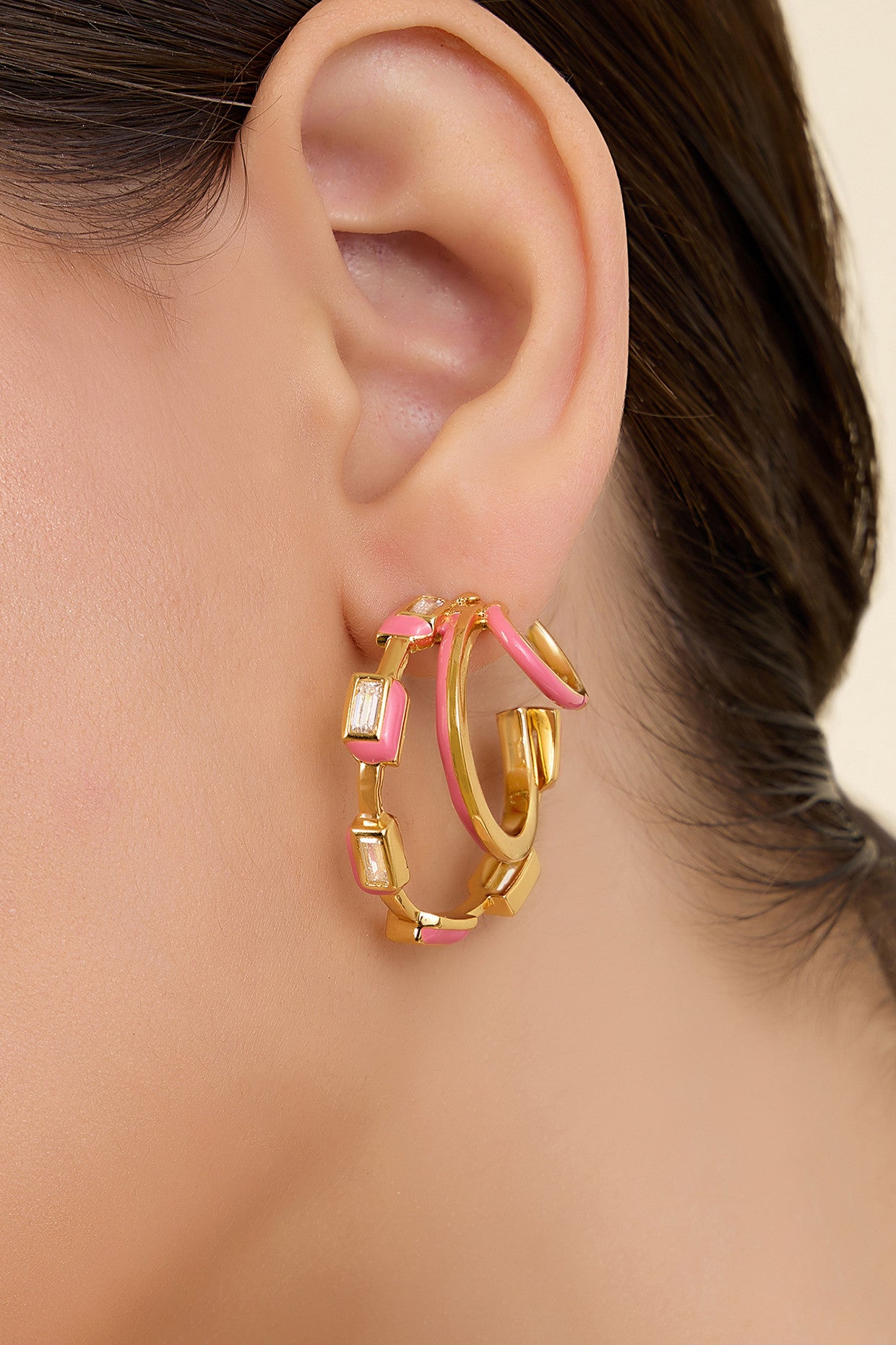 Pink Enamel Triple Hoops