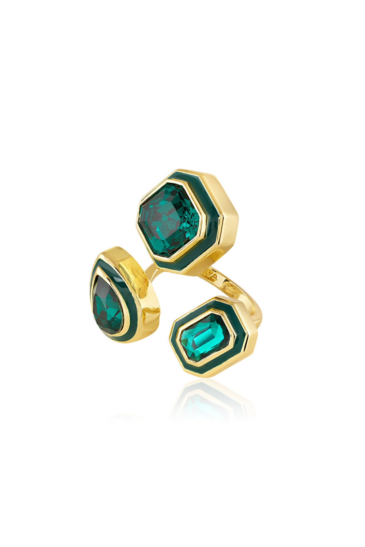 18Kt Gold Plated Green Crystal Galaxy Ring
