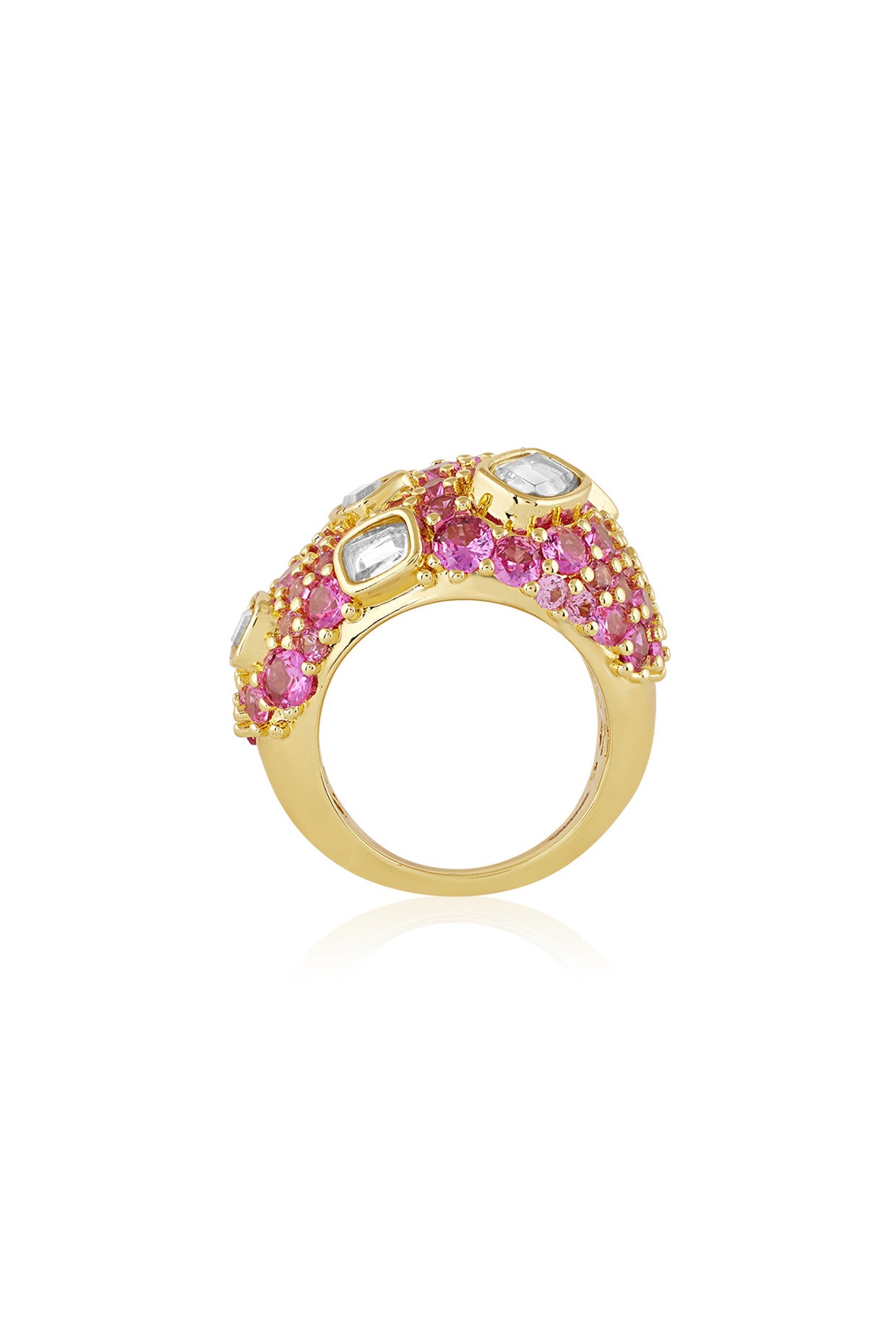 18Kt Gold Plated Crystal Ball Pink Party Ring