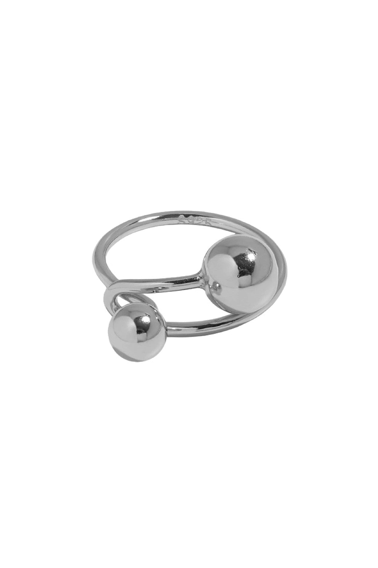 Rhodium Silver Double Ball Ring