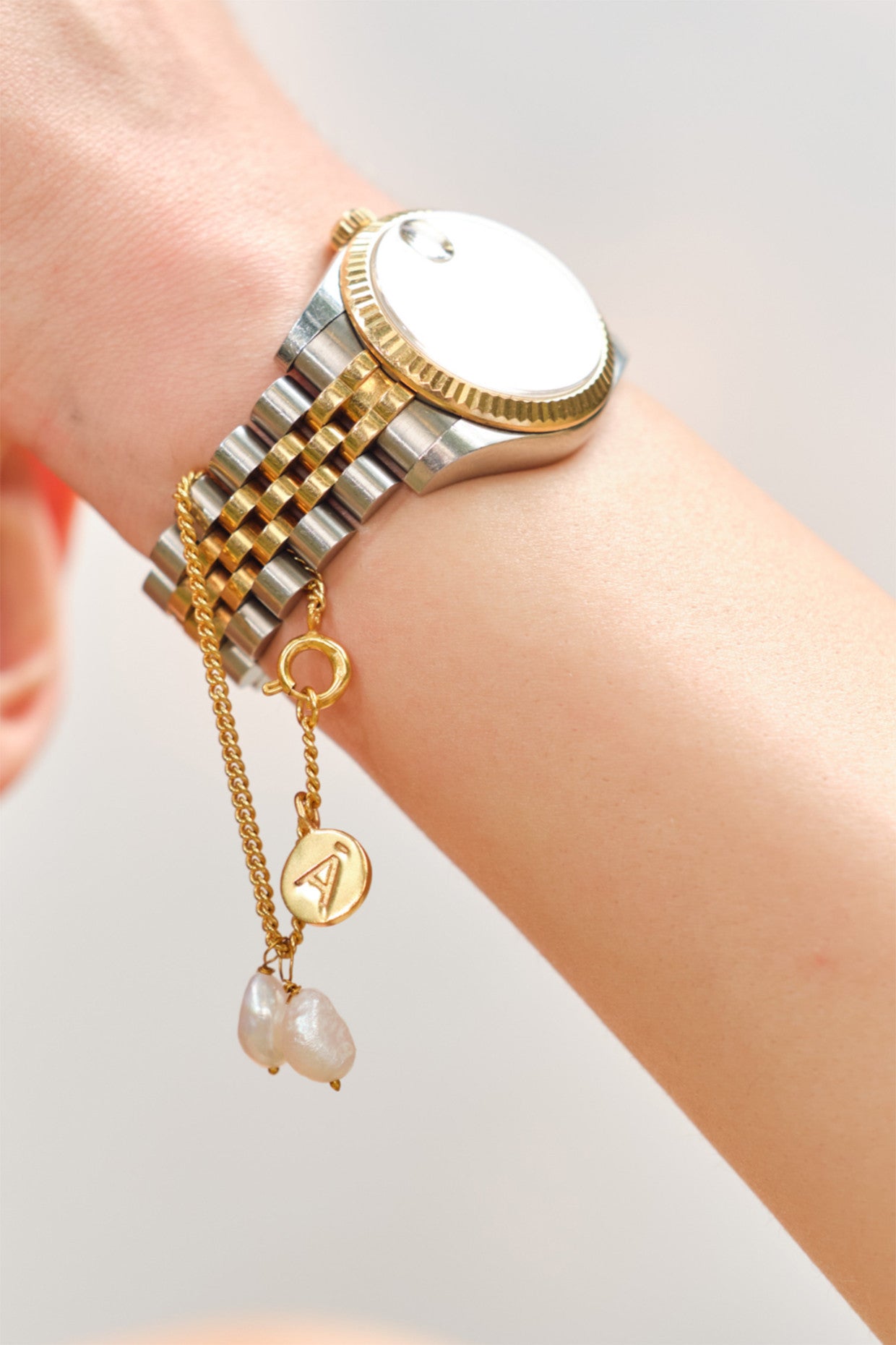 Rice Pearl Watch Charm 22Kt Gold-Plated