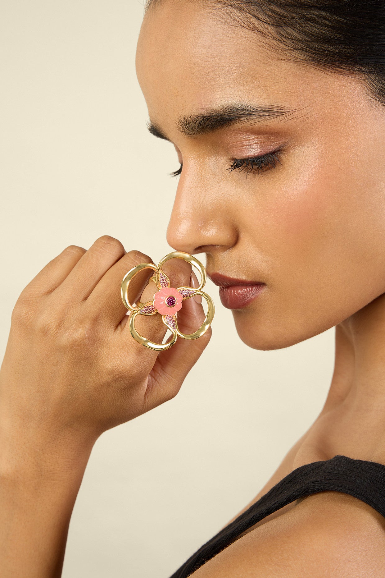 Rose Fleur Ring 18Kt Gold Plated