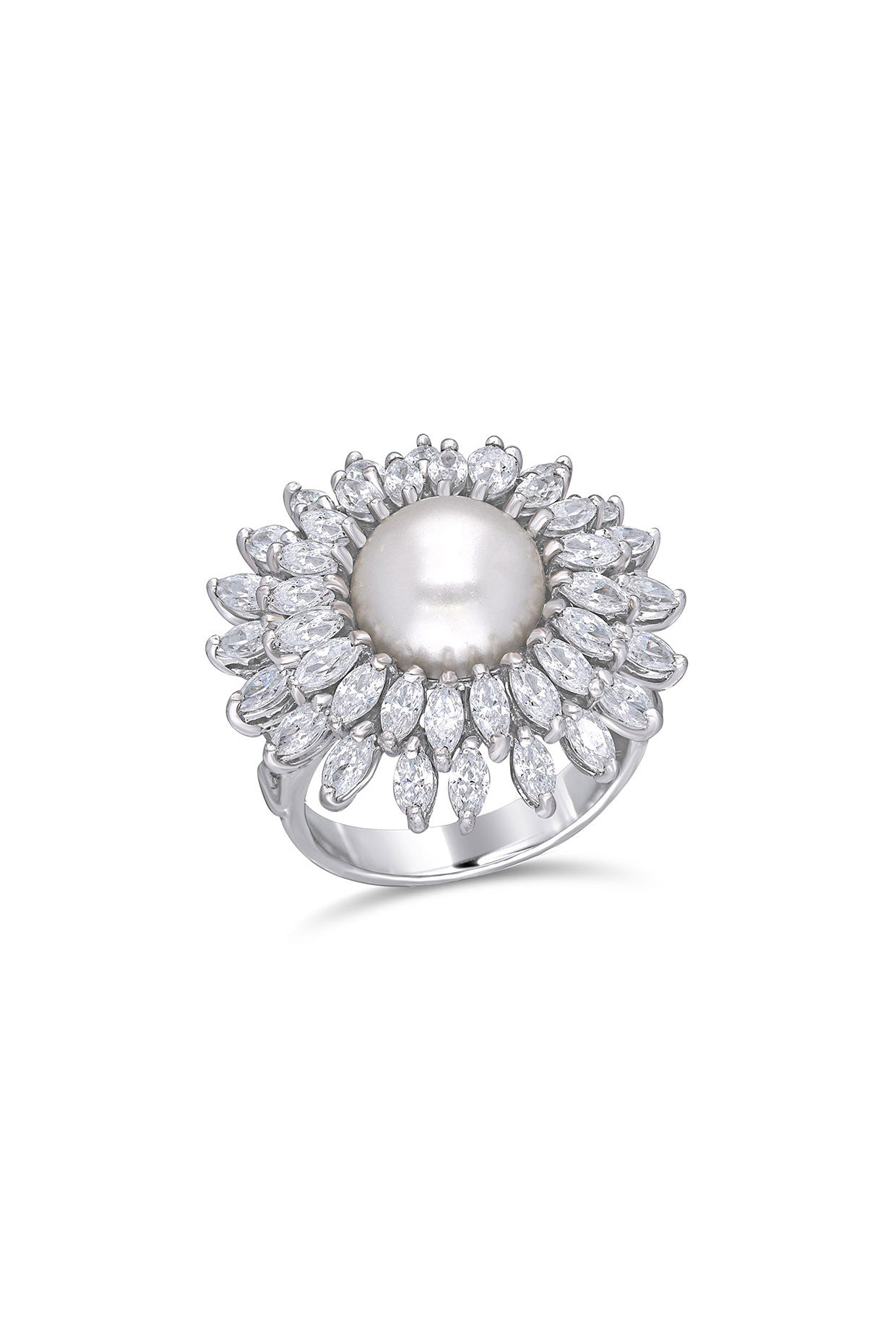 Round White Korean Pearl and Marquise Shaped White Swarovski Zirconia Stone