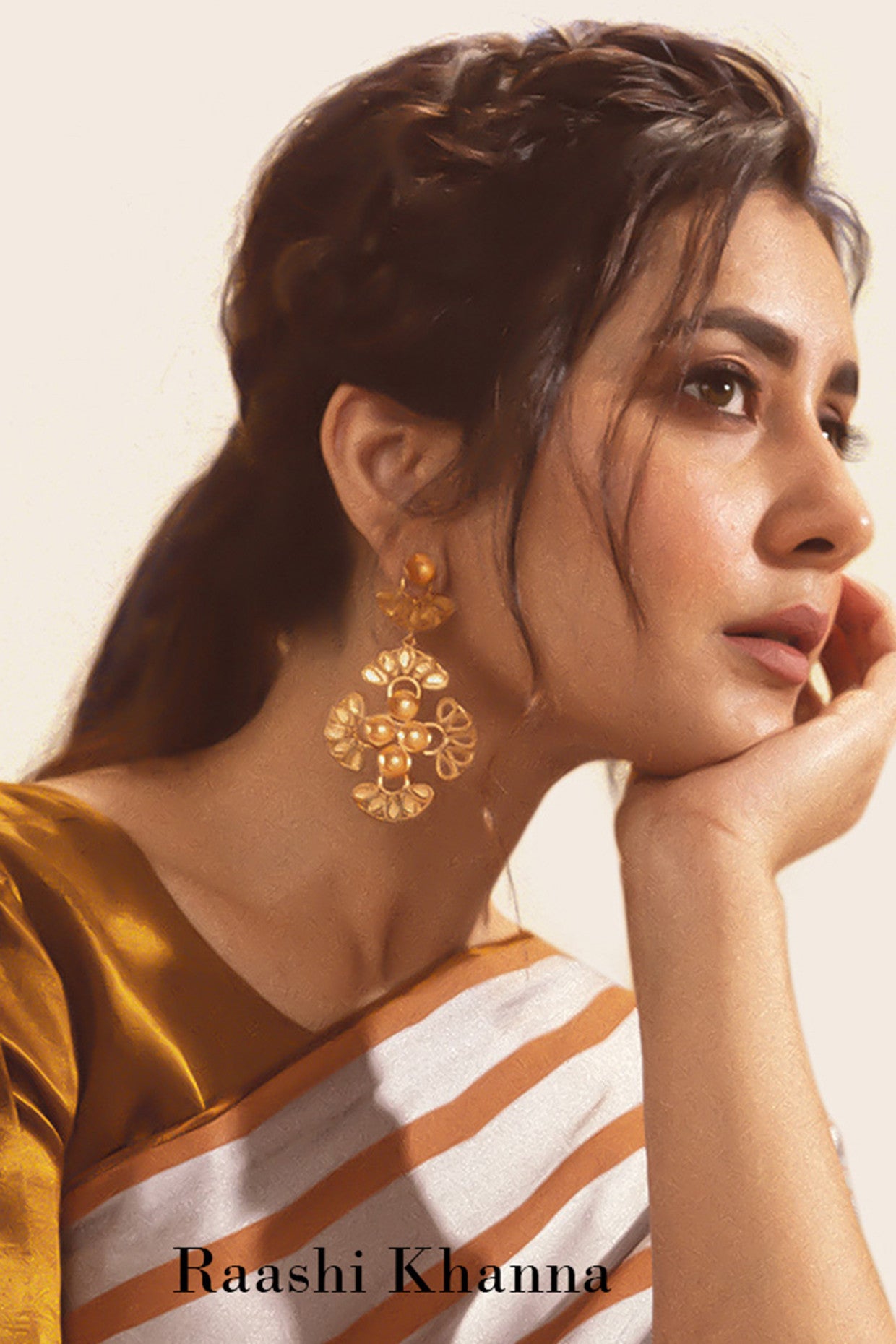 Gold Toned Cross Crest Drop Earrings