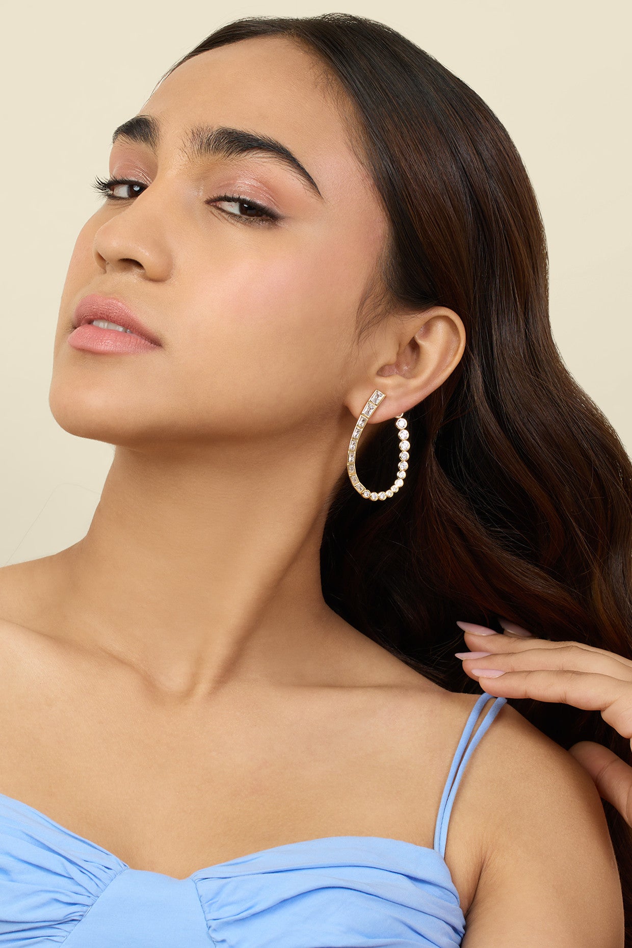 Sea Crystal Front Back Earrings In 18Kt Gold Plated