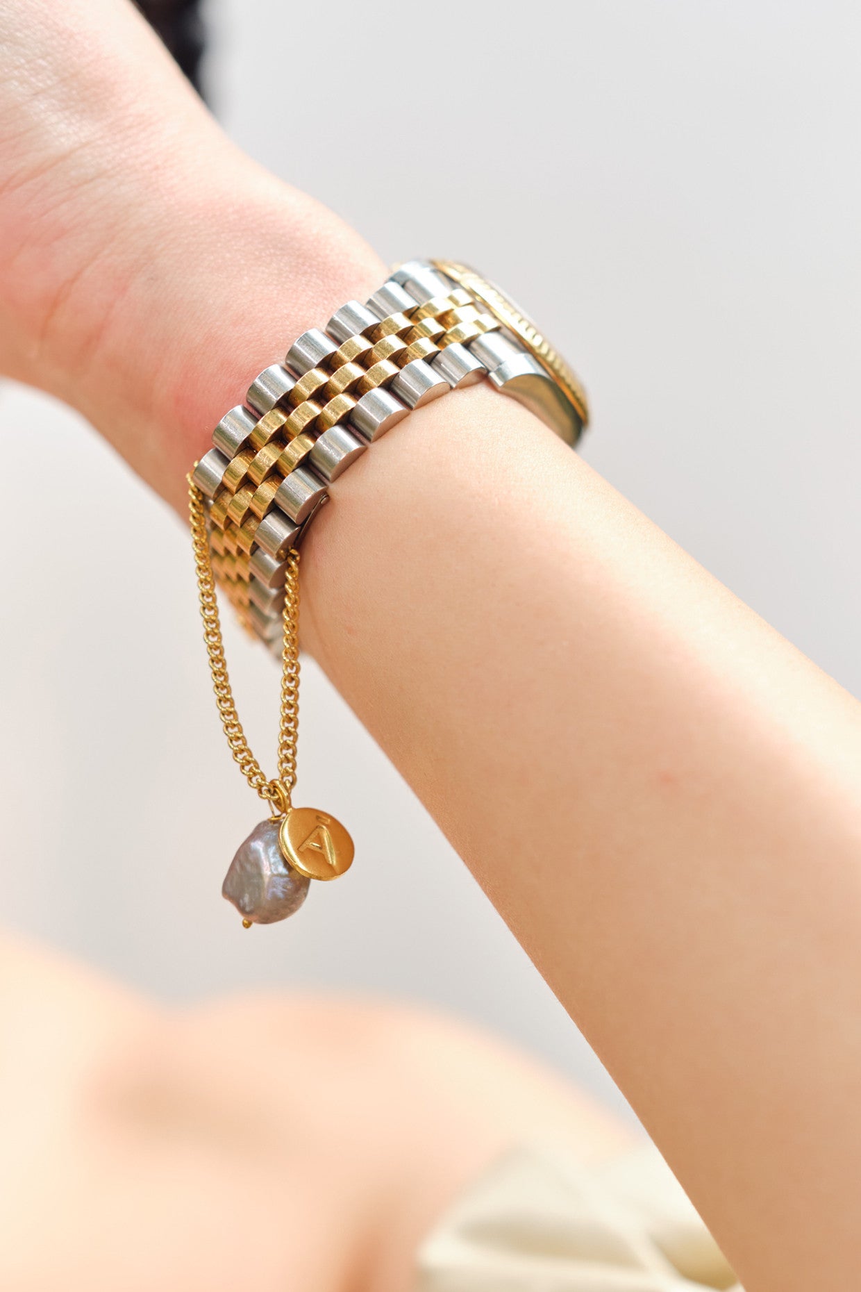 Silver Pearl Baroque Watch Charm 22Kt Gold-Plated