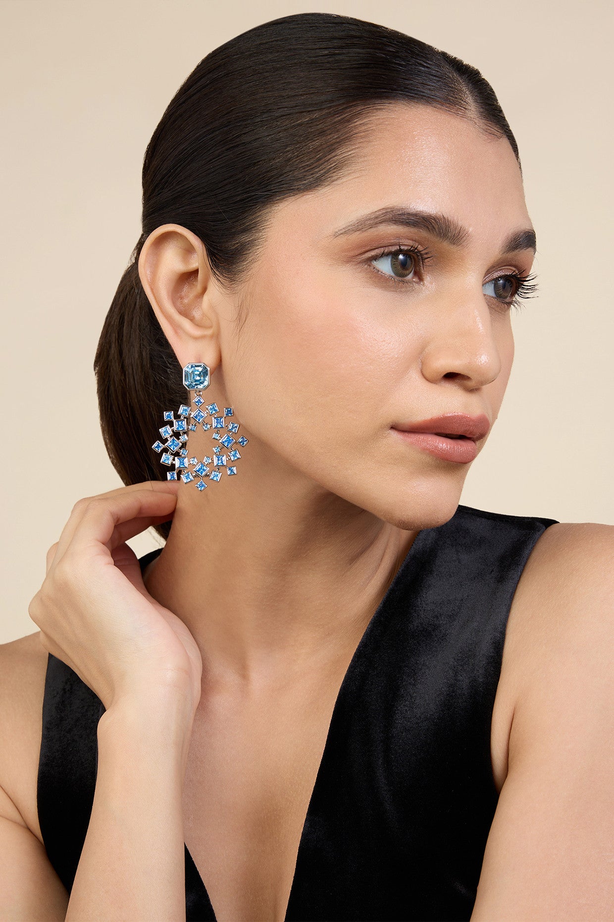 Silver Plated Aquamarine Cosmic Flair Earrings