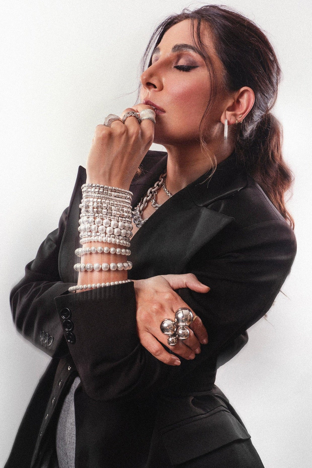 Silver Plated Beaded Stack