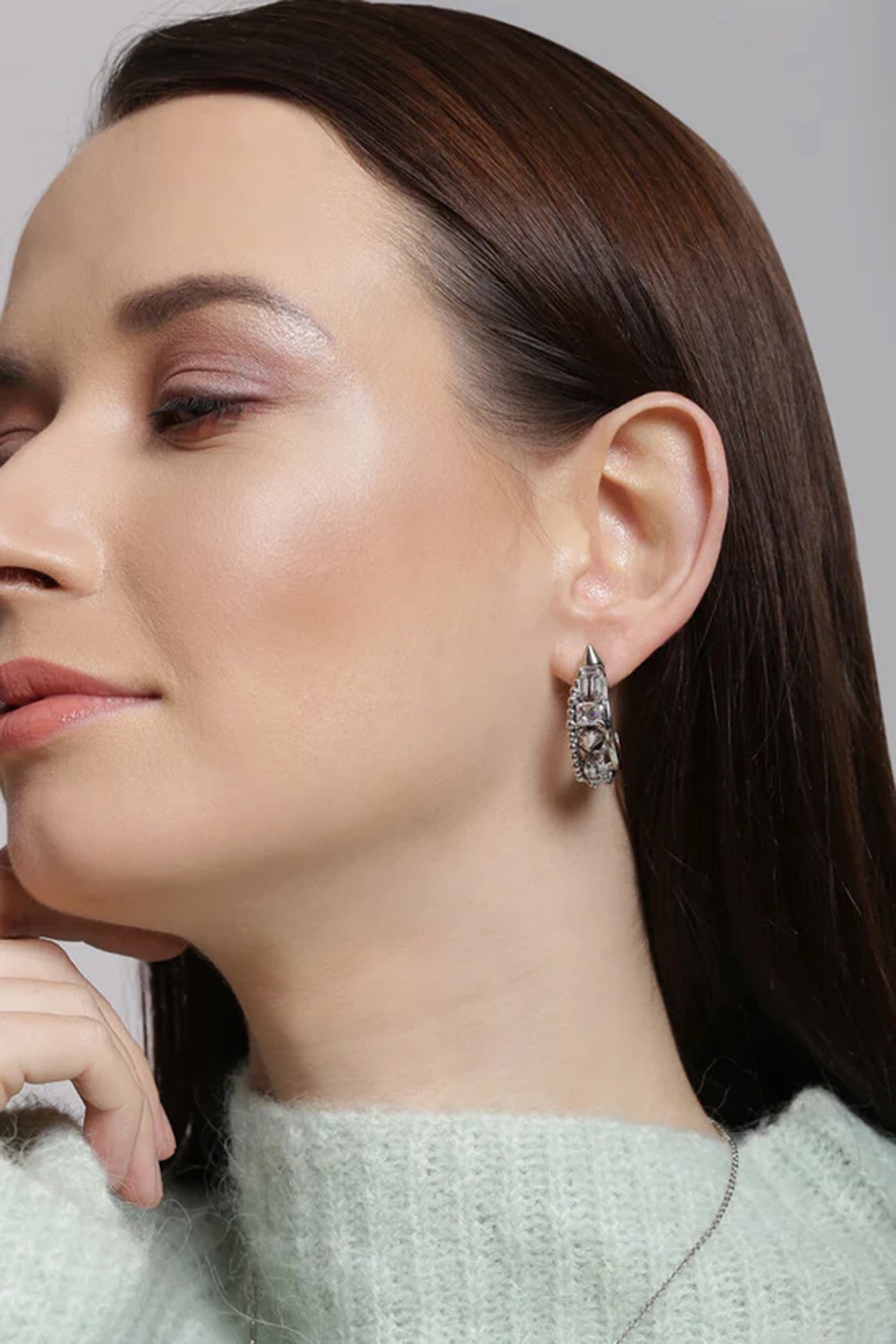 Silver Plated Swarovski Crescent Earrings