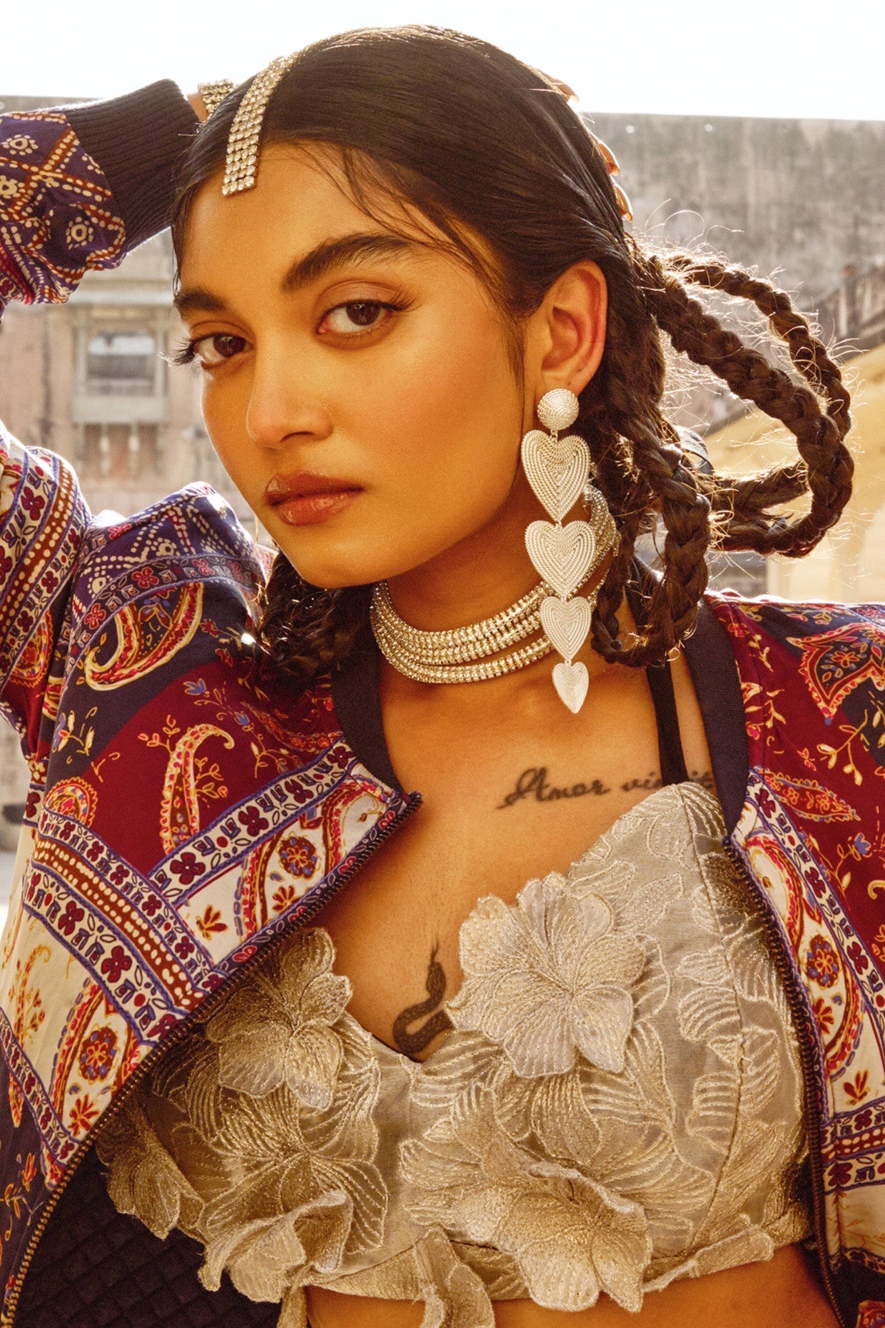 Silver Plated Labyrinthe Heart Danglers