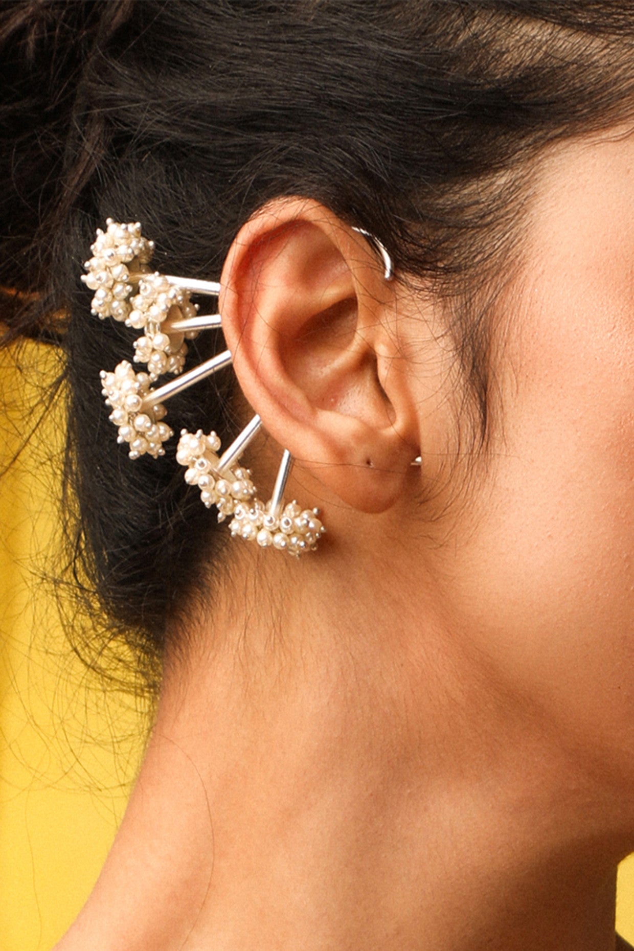 Silver Plated Pearl Bunch Earcuffs