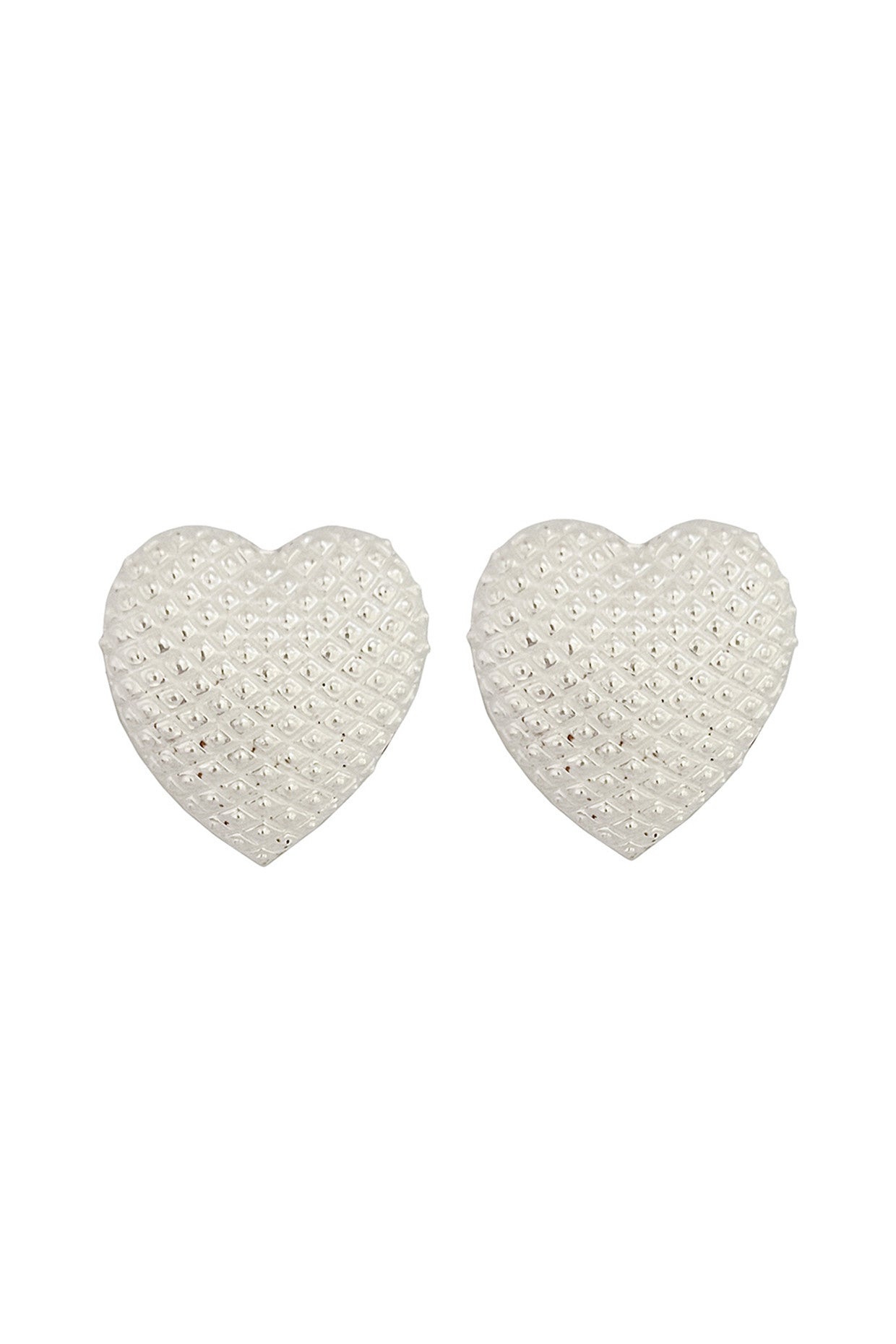 Silver Plated Plaid Textured Heart Studs