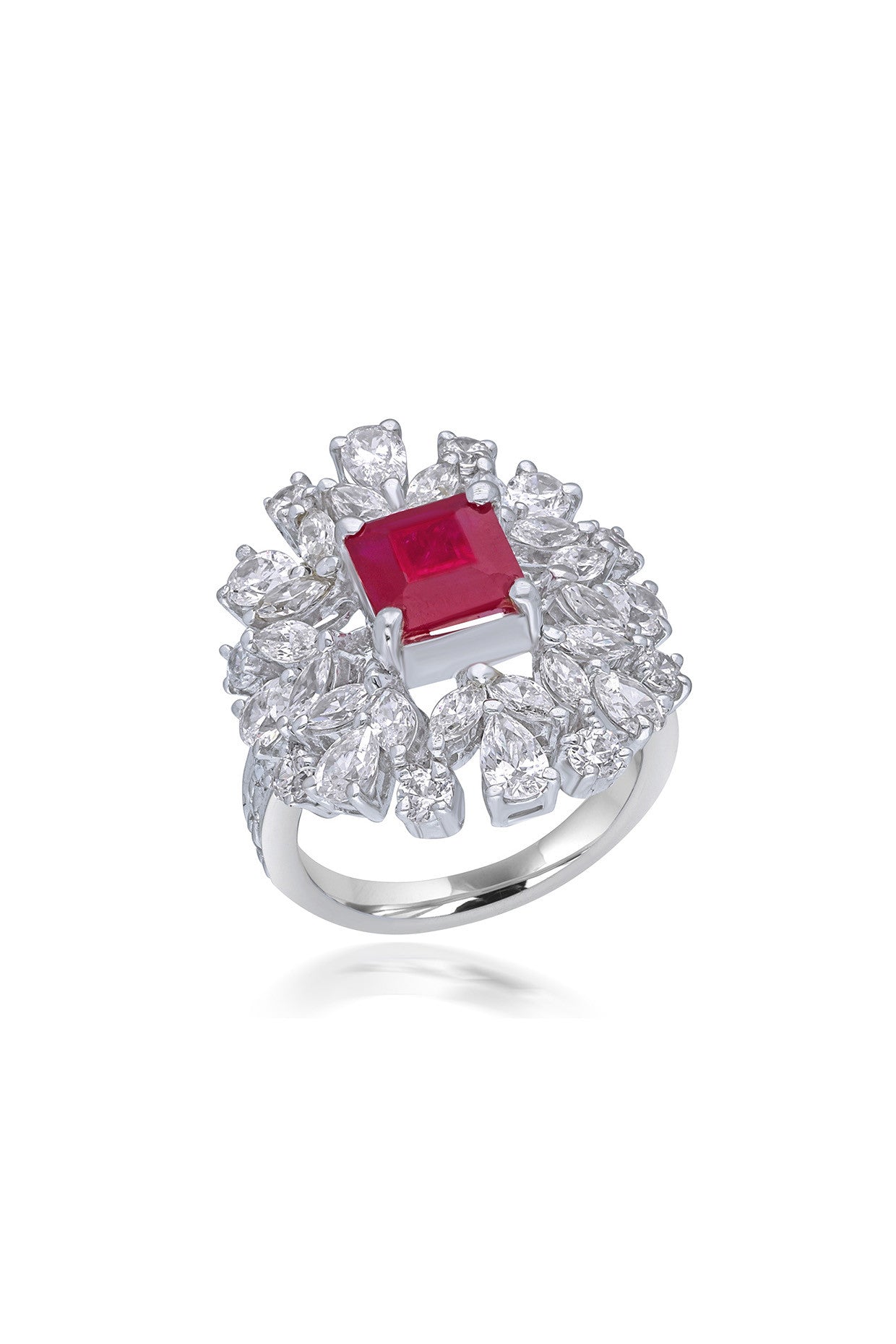 Square Cut Synthetic Ruby and White Swarovski Zirconia Ring