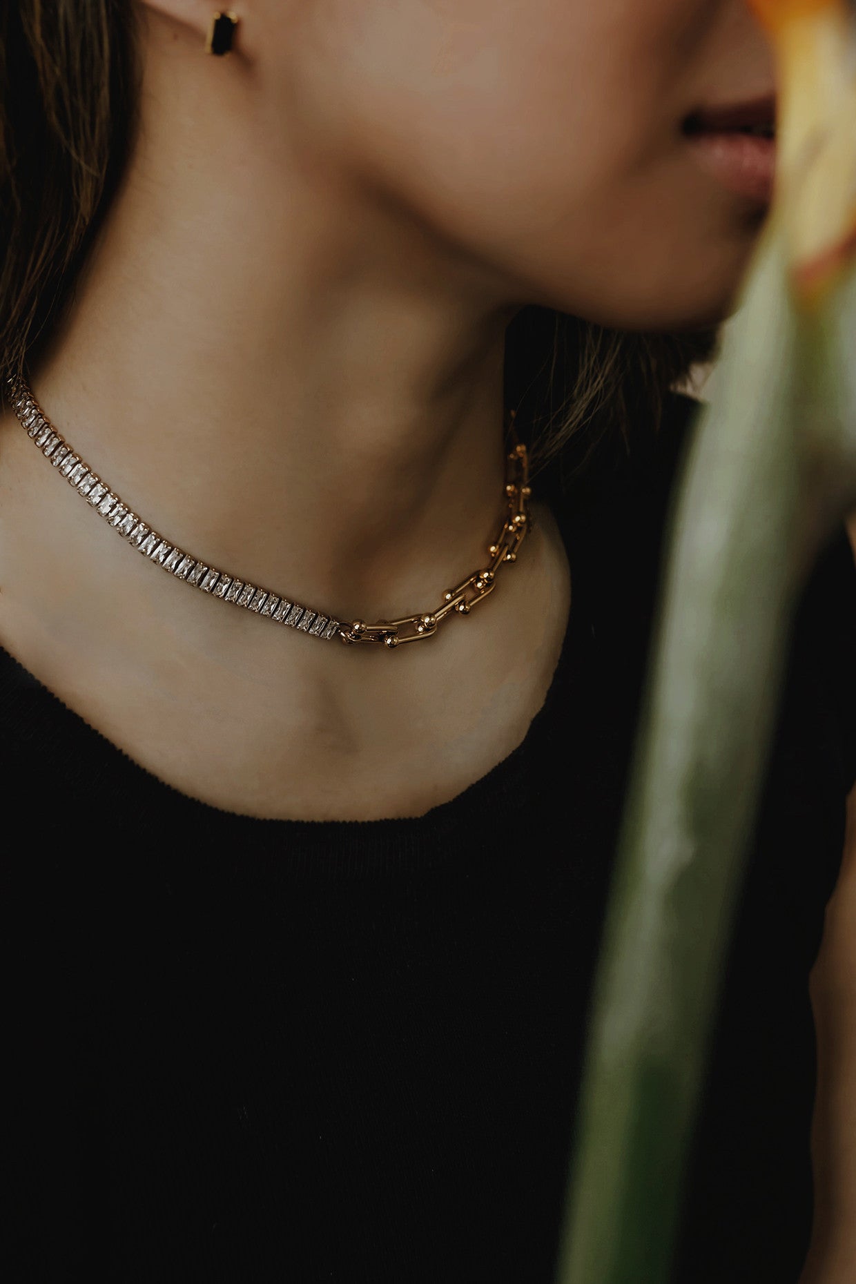 Tennis Baguette Link Chain Necklace