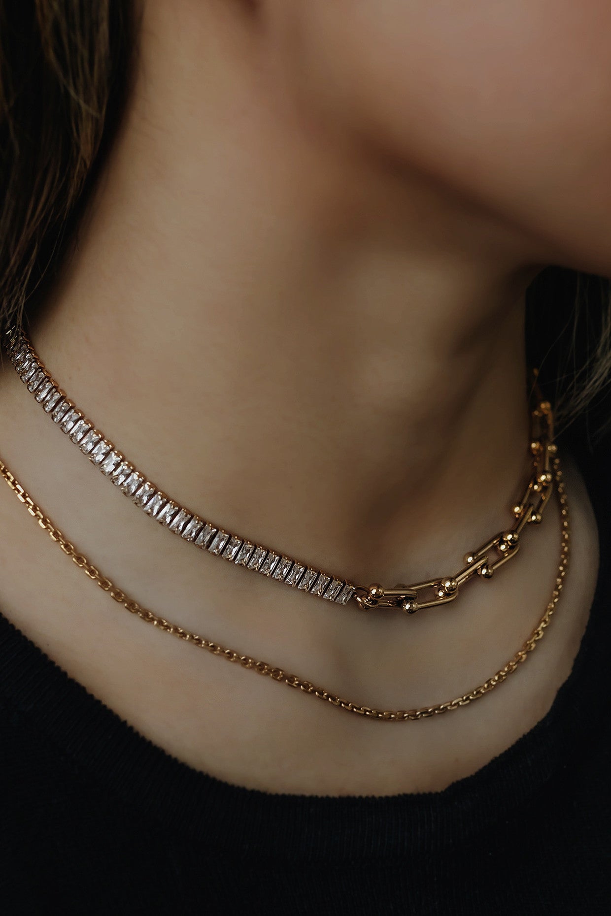 Tennis Baguette Link Chain Necklace