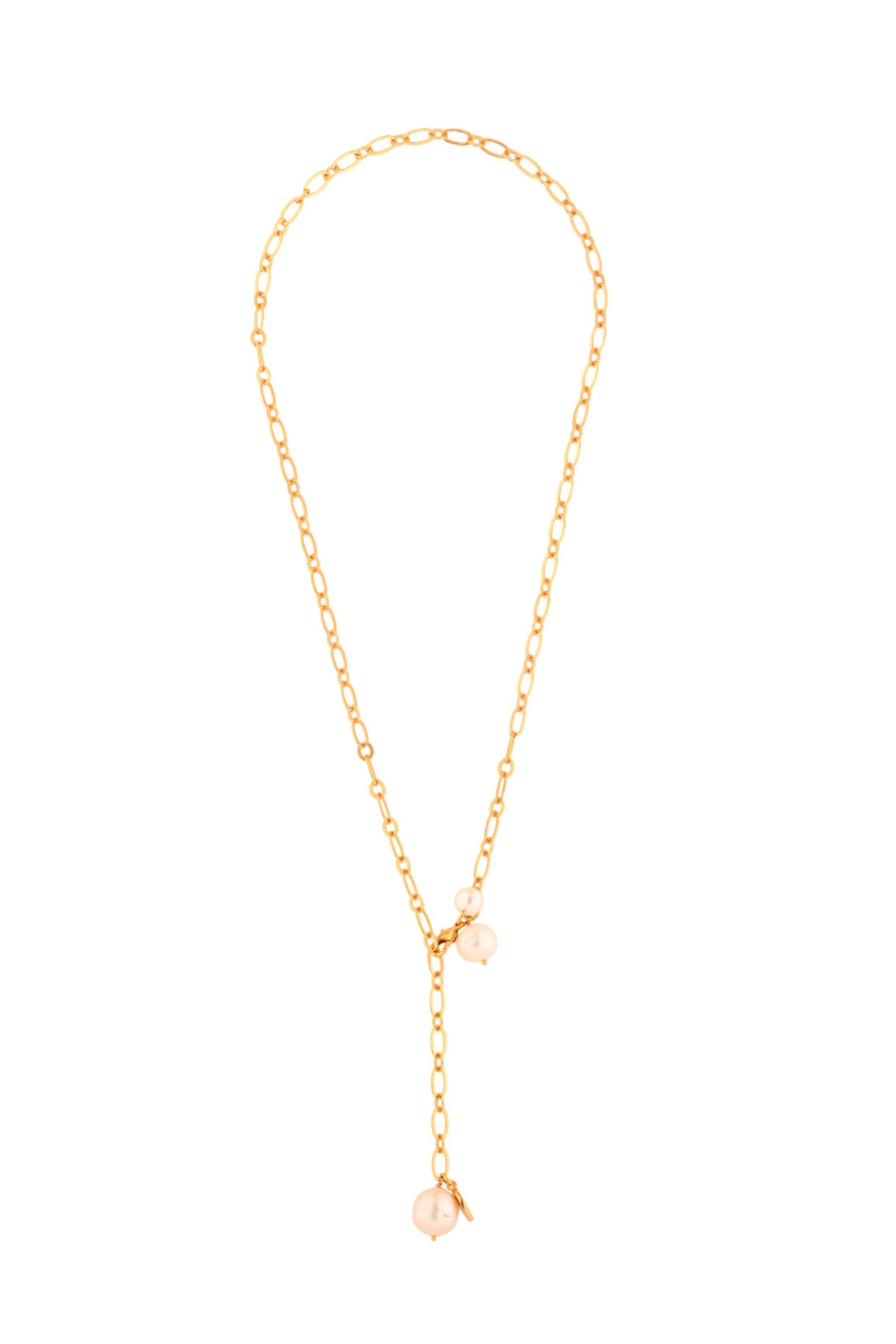 Tri-Pearl Linked Chain Necklace in 22Kt Gold Plating