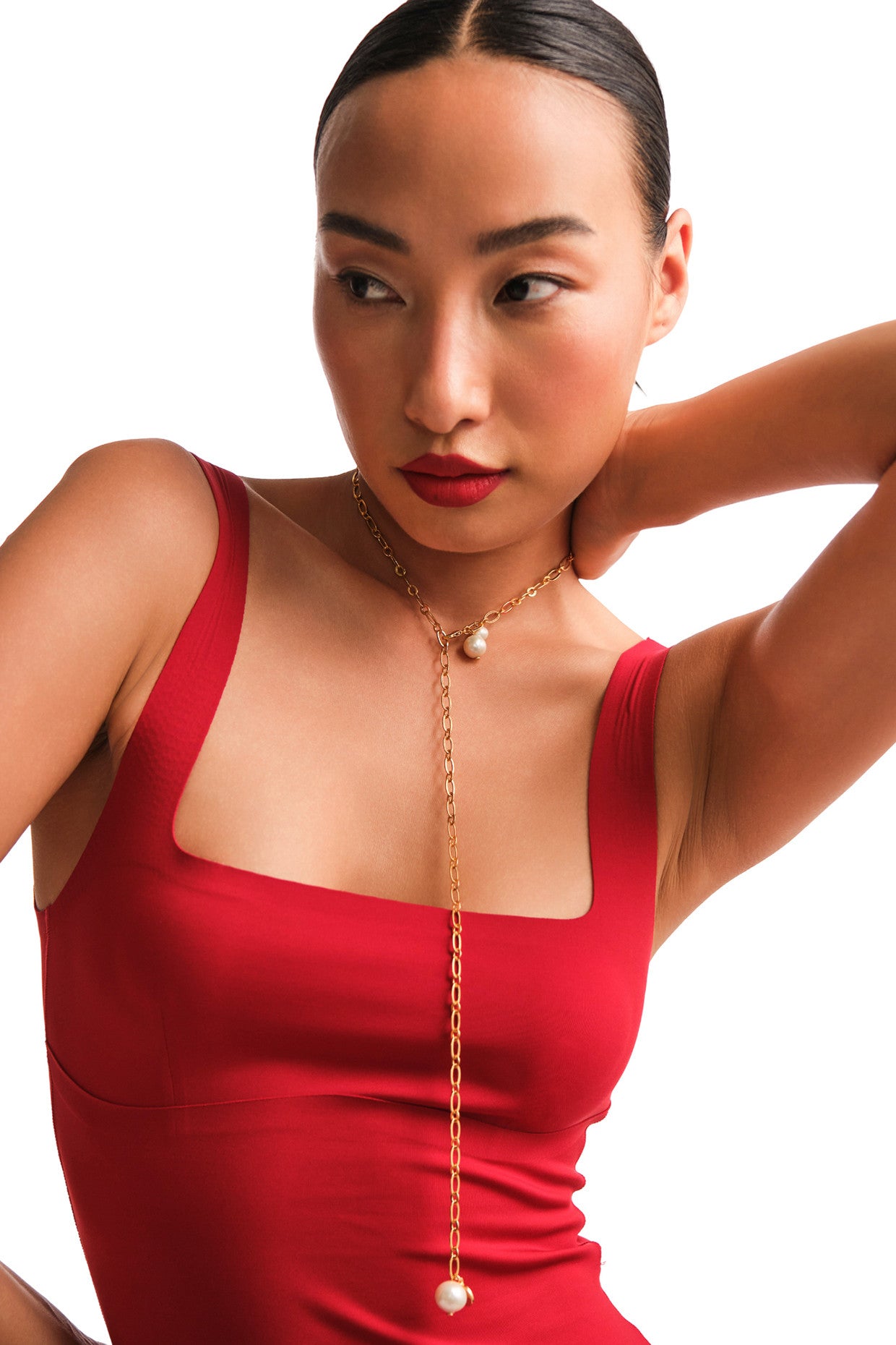 Tri-Pearl Linked Chain Necklace in 22Kt Gold Plating