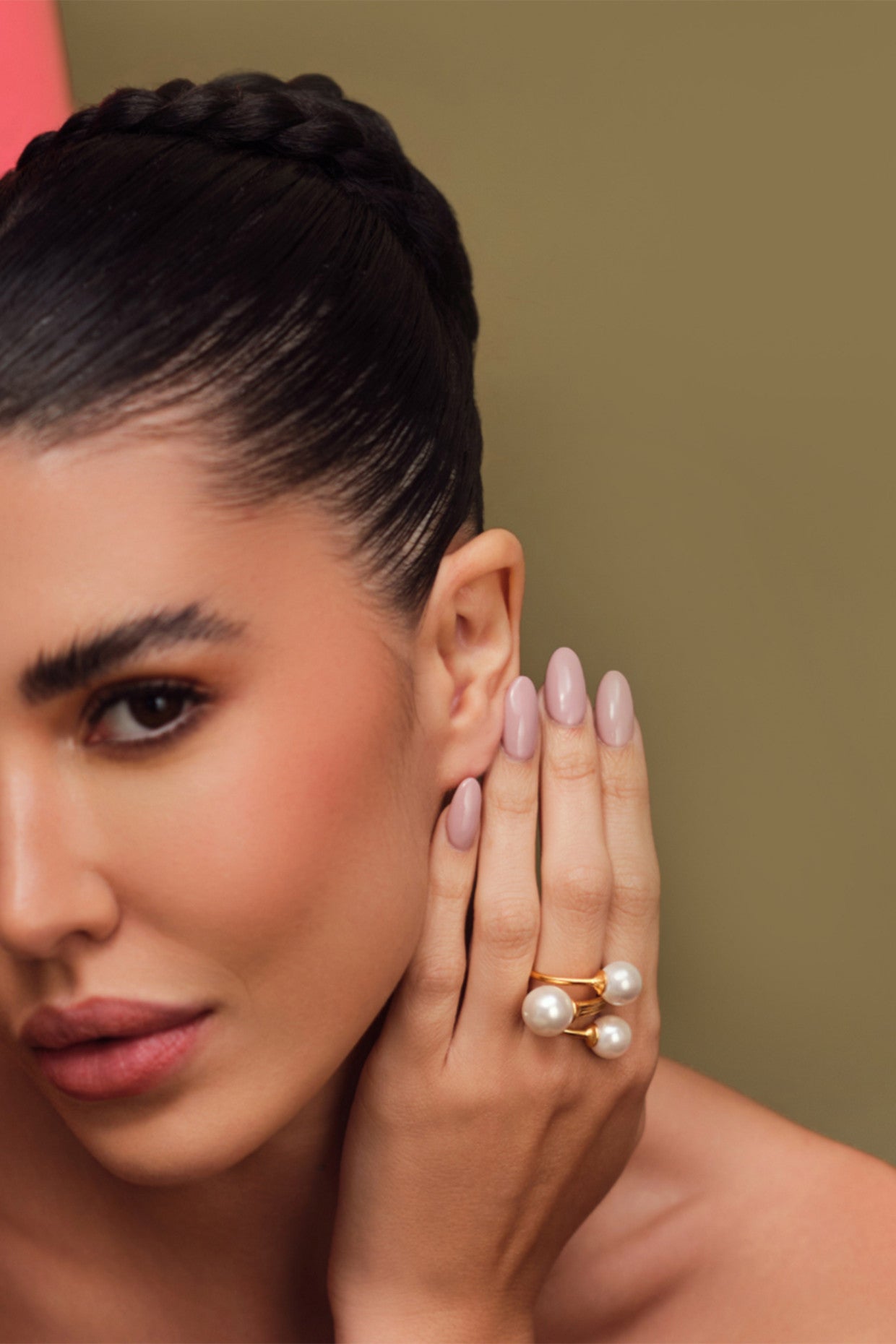 Trio Pearl Ring 22Kt Gold-Plated