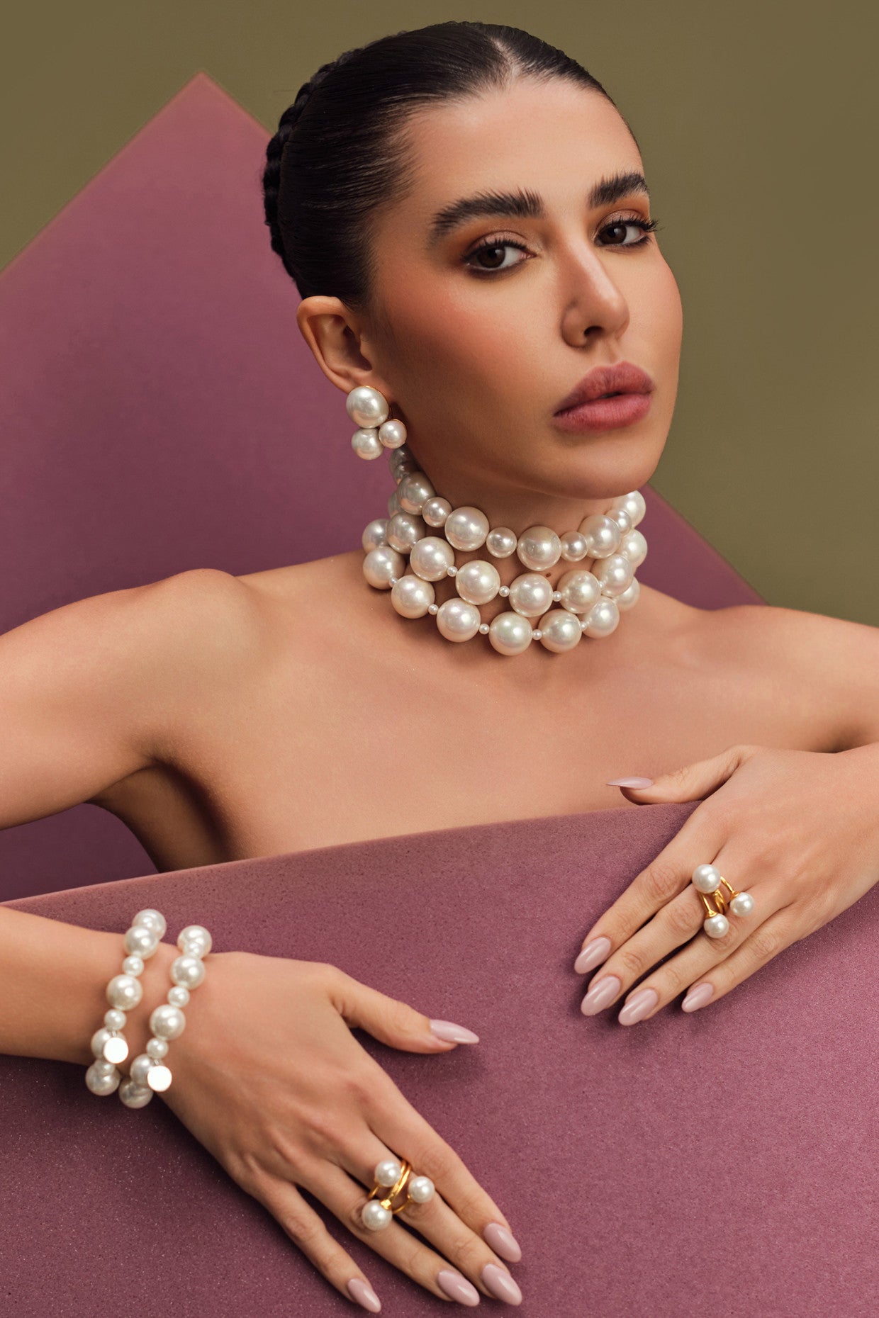 Trio Pearl Ring 22Kt Gold-Plated