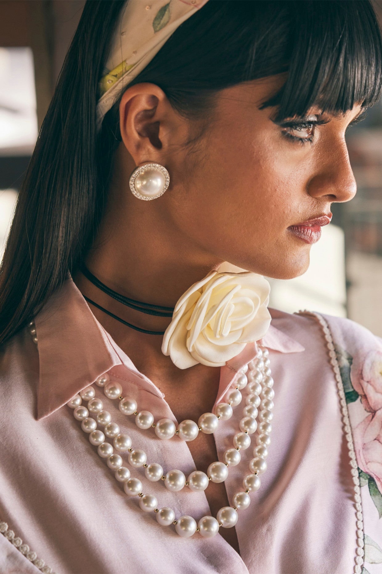 Triple Graded Bandel Pearl Necklace