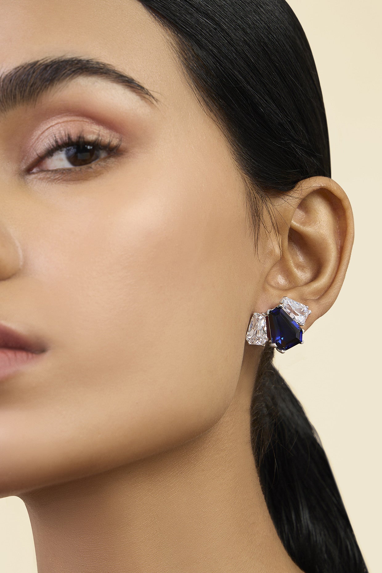 Triple Stone Blue Corumdum Studs