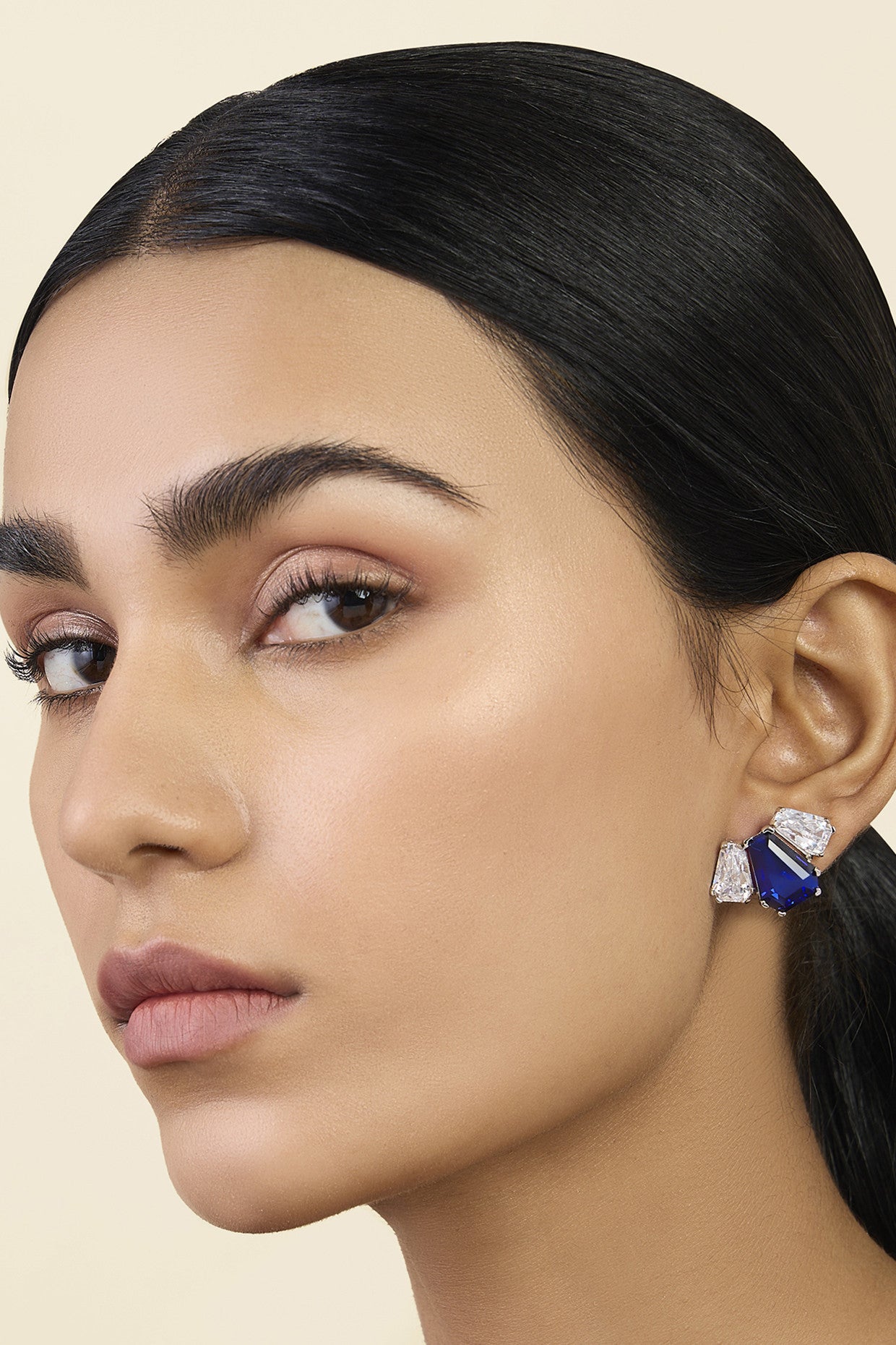 Triple Stone Blue Corumdum Studs