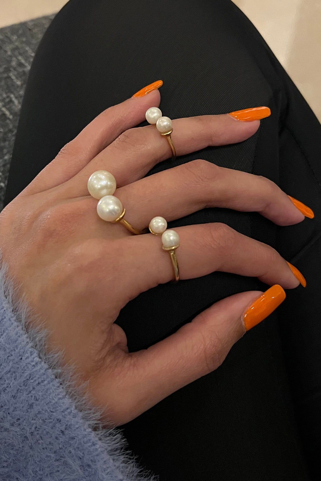 Triplet Pearl Ring Set 22Kt Gold-Plated