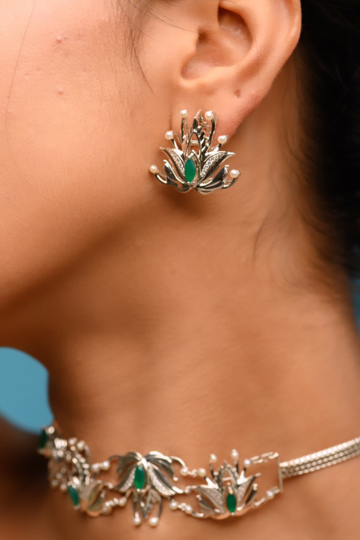 Walflower Earring Green Quartz With Freshwater in Sterling Silver