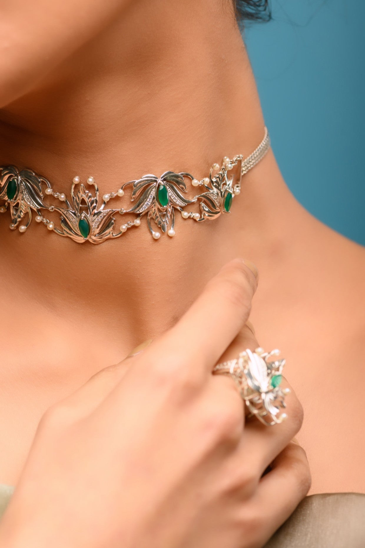 Wallflower Choker Green Quartz With Freshwater in Sterling Silver