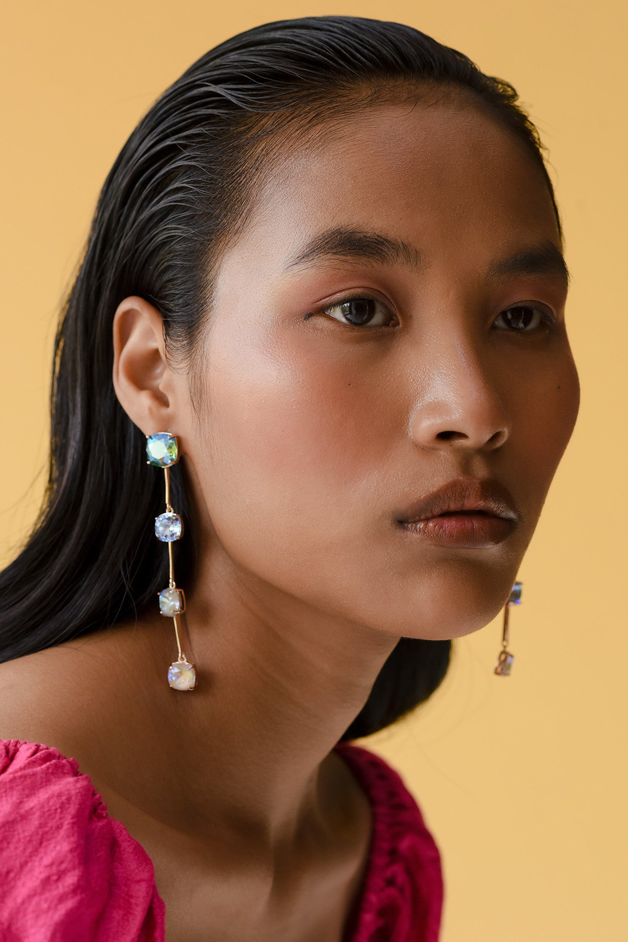 Water Bubbles - Long zip swarovski earrings