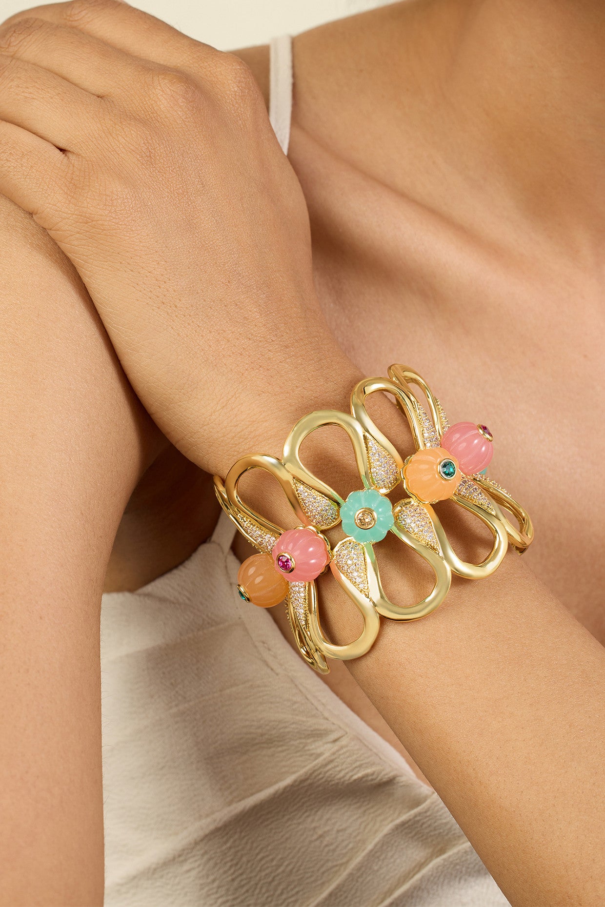 Whimsical Bloom Cuff 18Kt Gold Plated