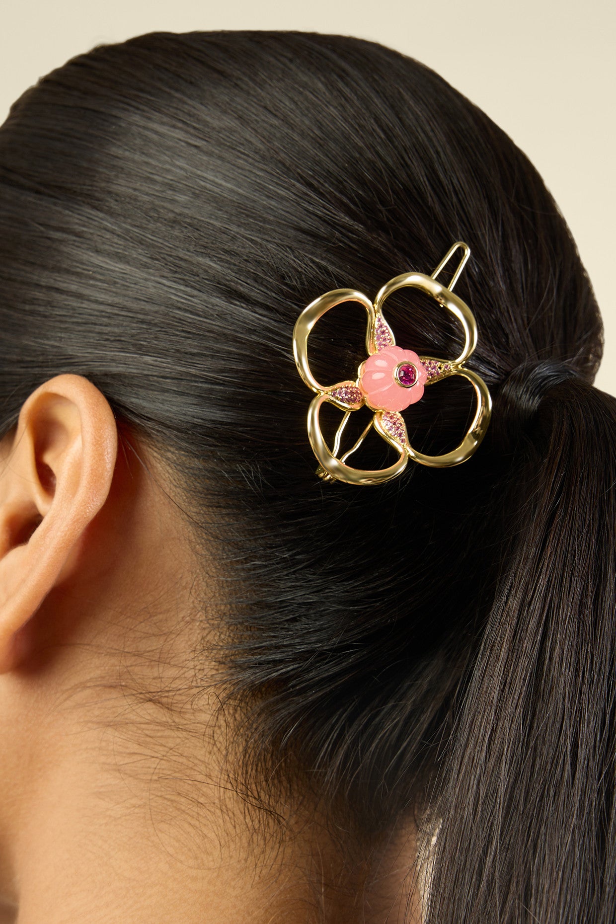 Whimsical Blossom Hair Clip 18Kt Gold Plated