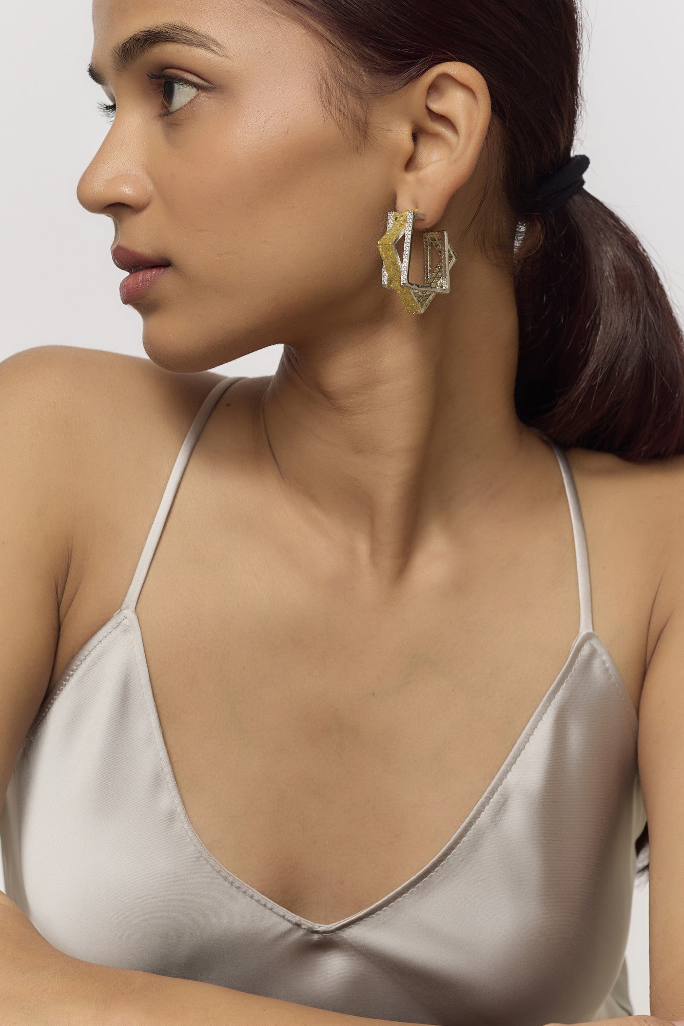 White Finish Diamond Earrings