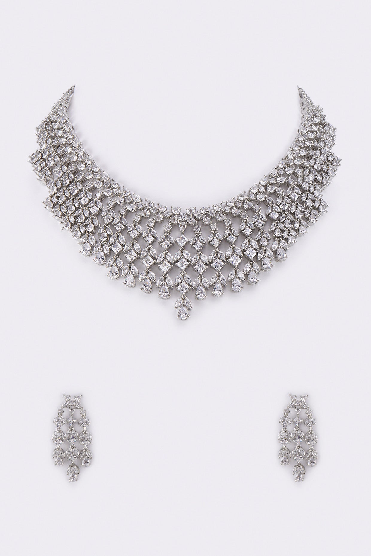 White Finish Diamond Necklace Set