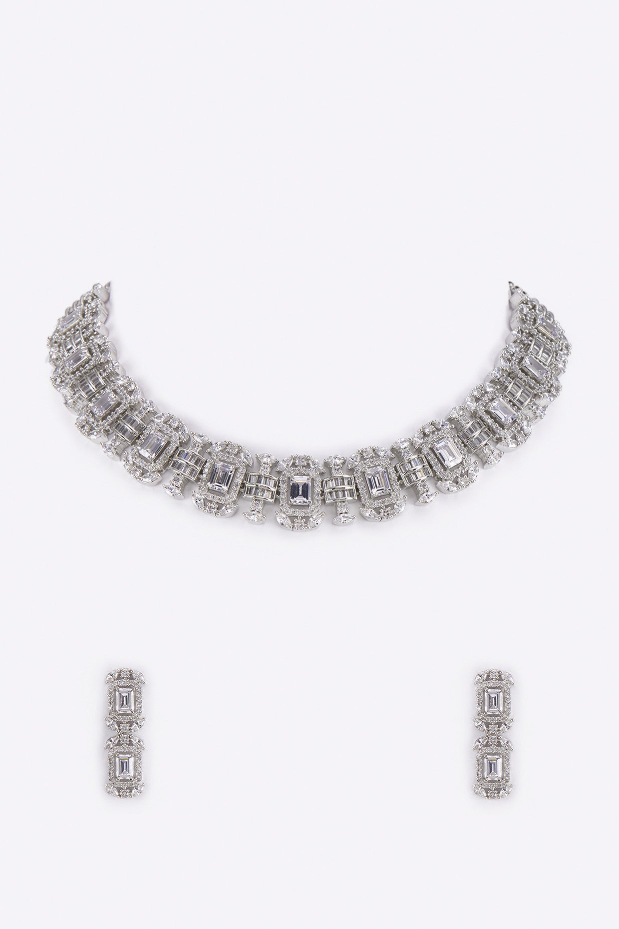 White Finish Diamond Necklace Set