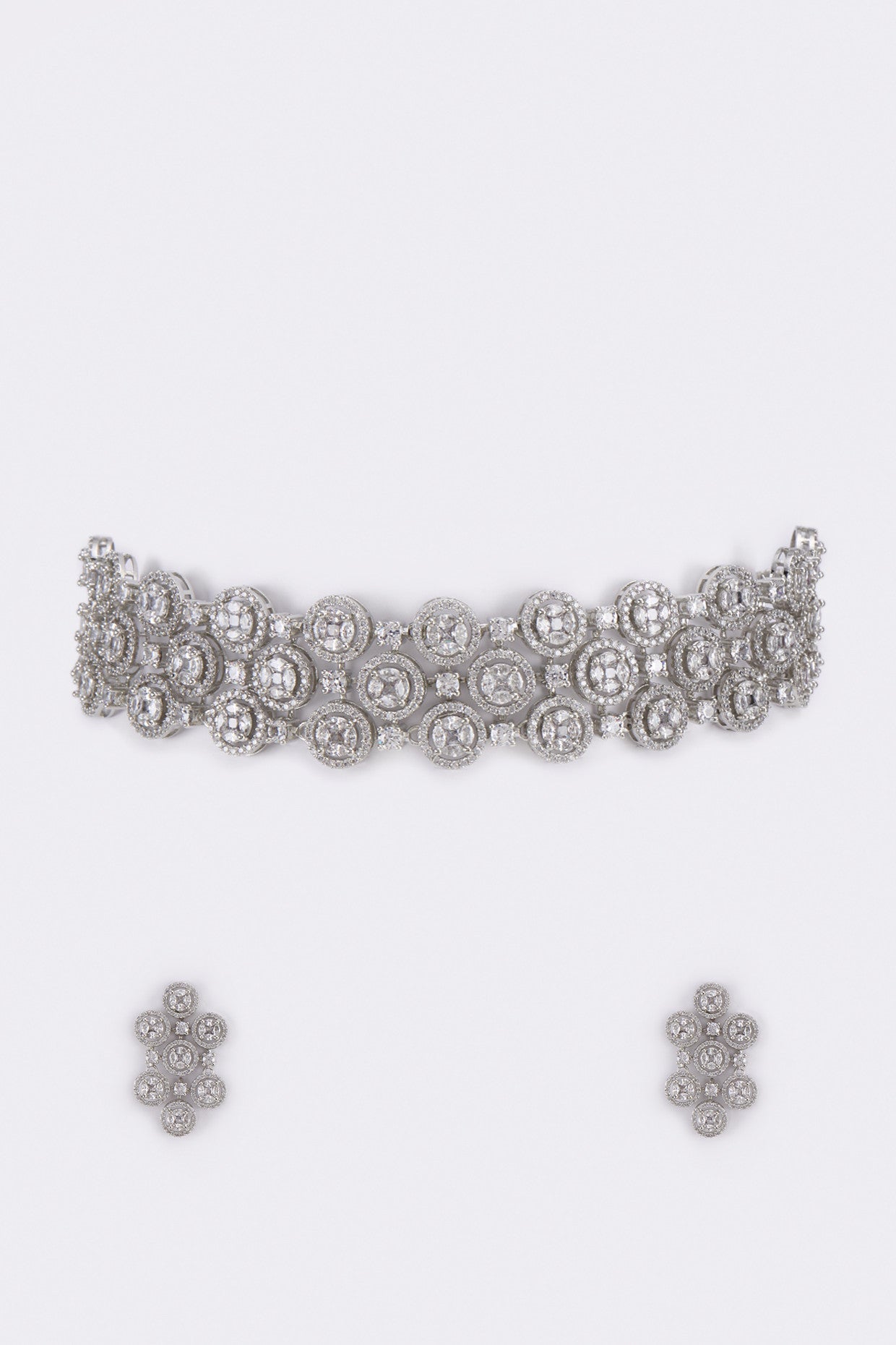 White Finish Diamond Necklace Set